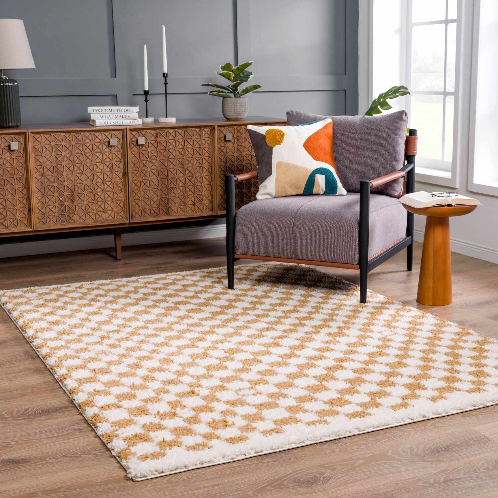 Kieu Yellow & White Checkered Area Rug - Ornate Home