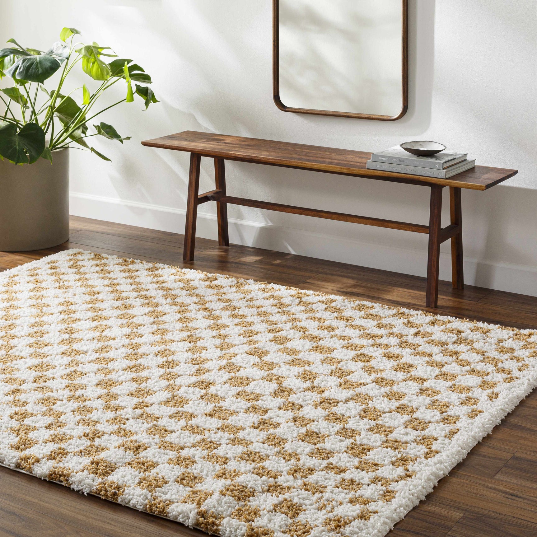 Kieu Yellow & White Checkered Area Rug - Ornate Home