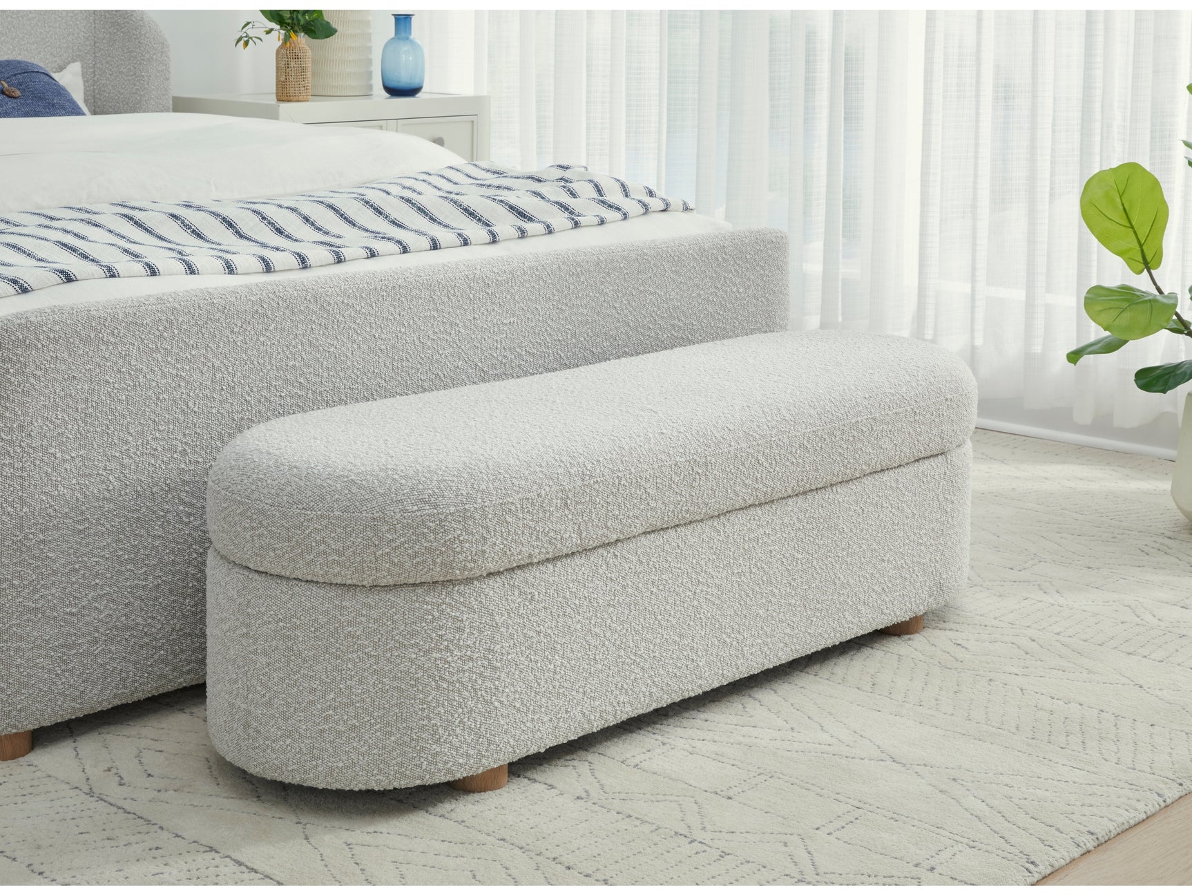 Kiki Upholstered Hinged Storage Bench in Cotton Ball Boucle - Ornate Home