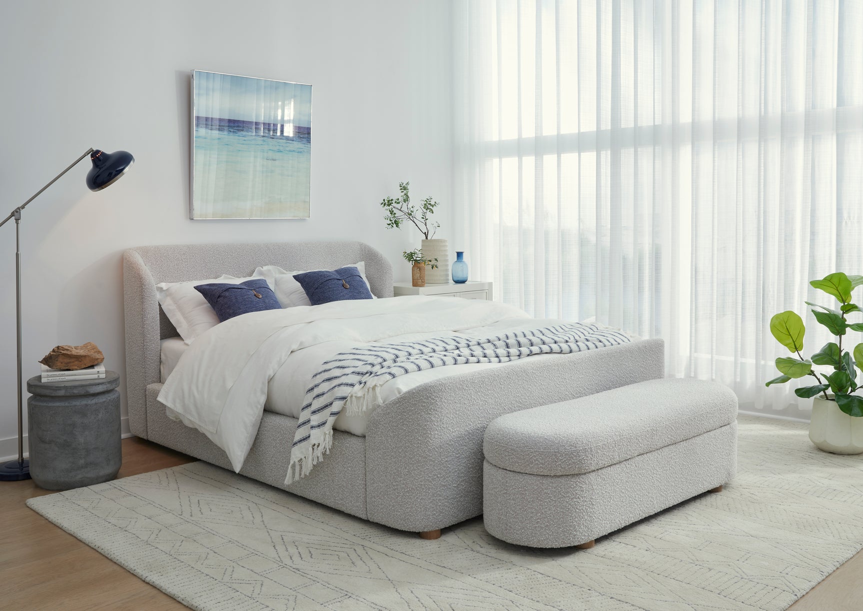 Kiki Upholstered Hinged Storage Bench in Cotton Ball Boucle - Ornate Home