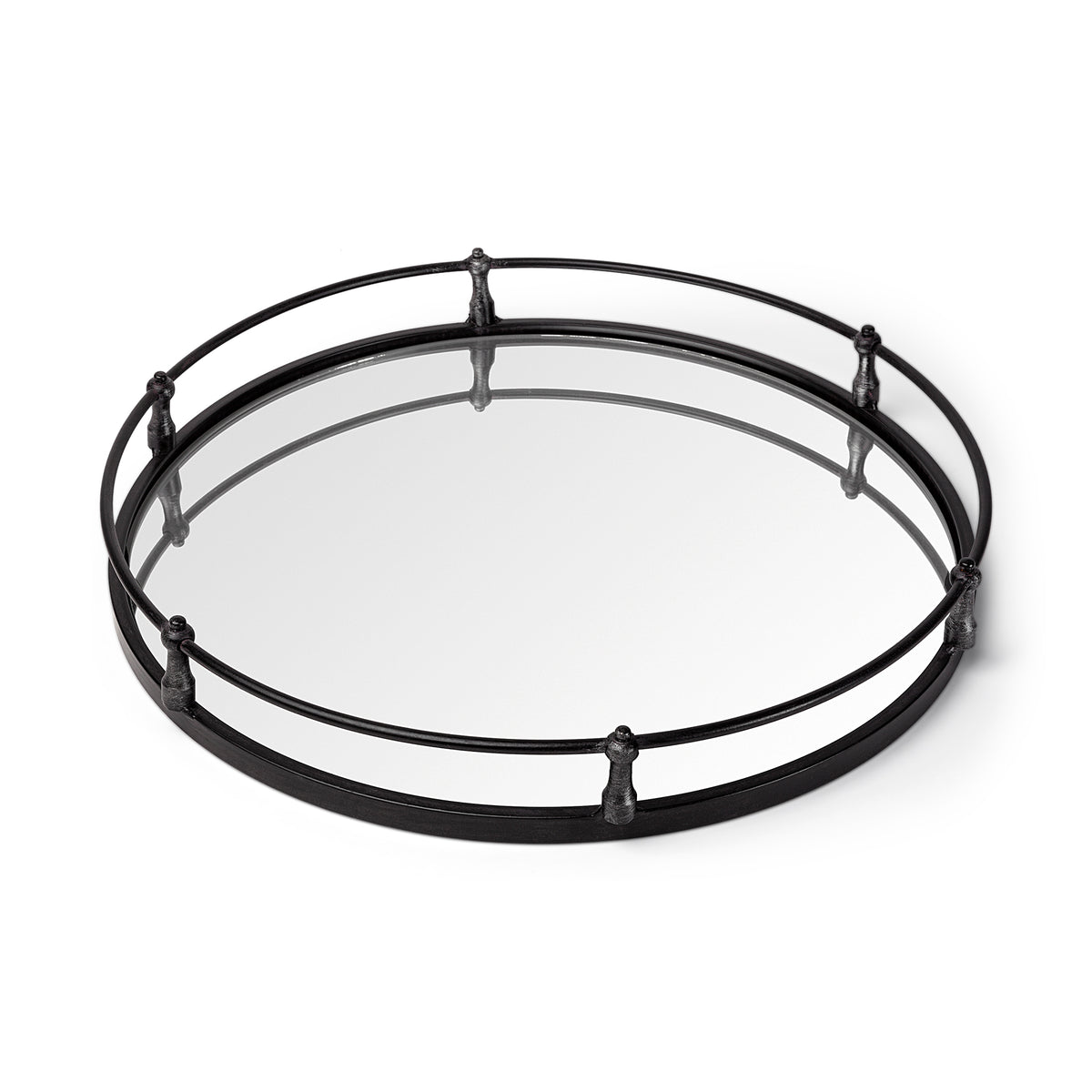 Kimbel Black Metal Mirrored Base Round Tray - Ornate Home