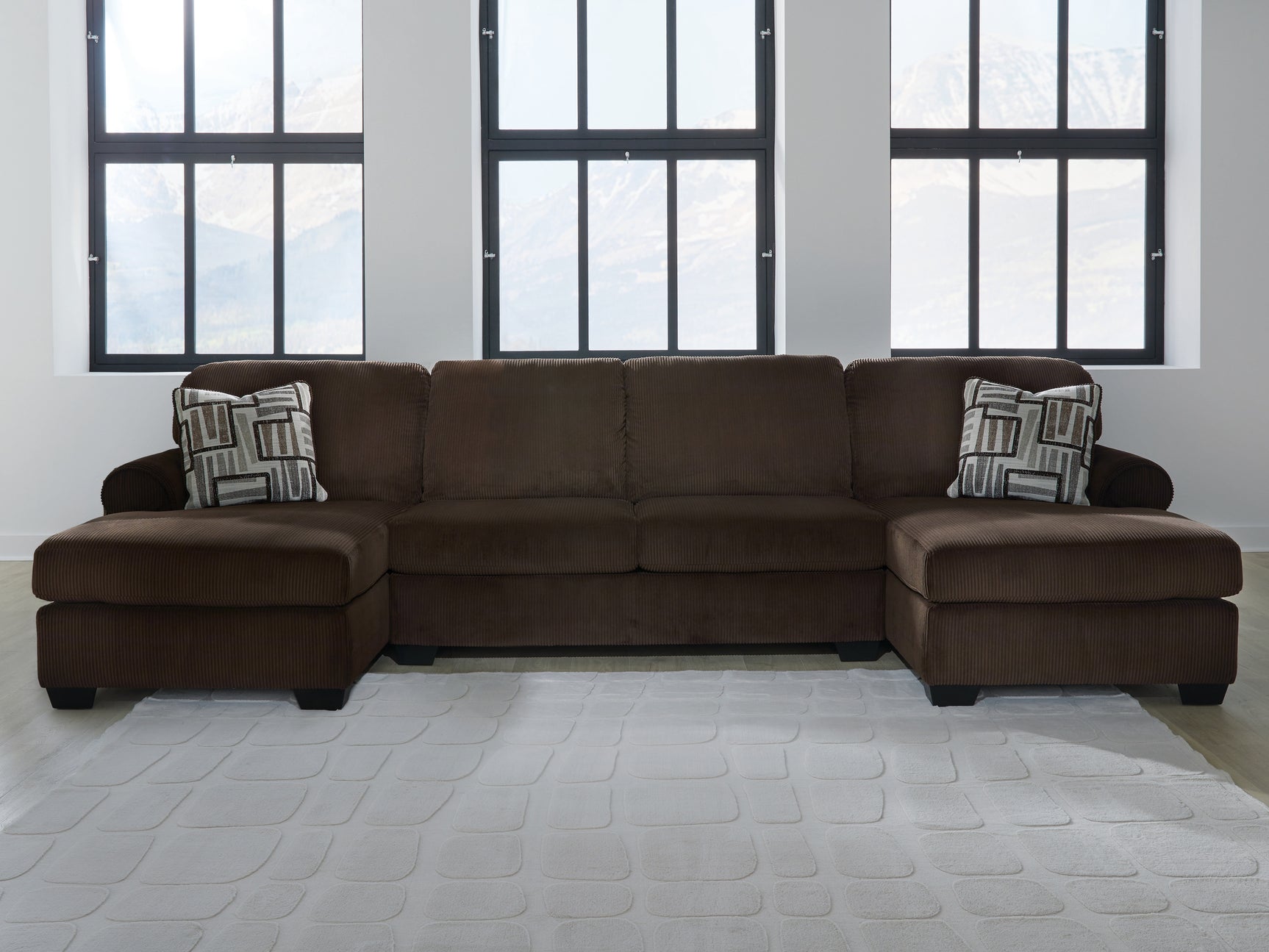 Kimlee Chocolate 3-Piece Sectional with Double Chaise - Ornate Home