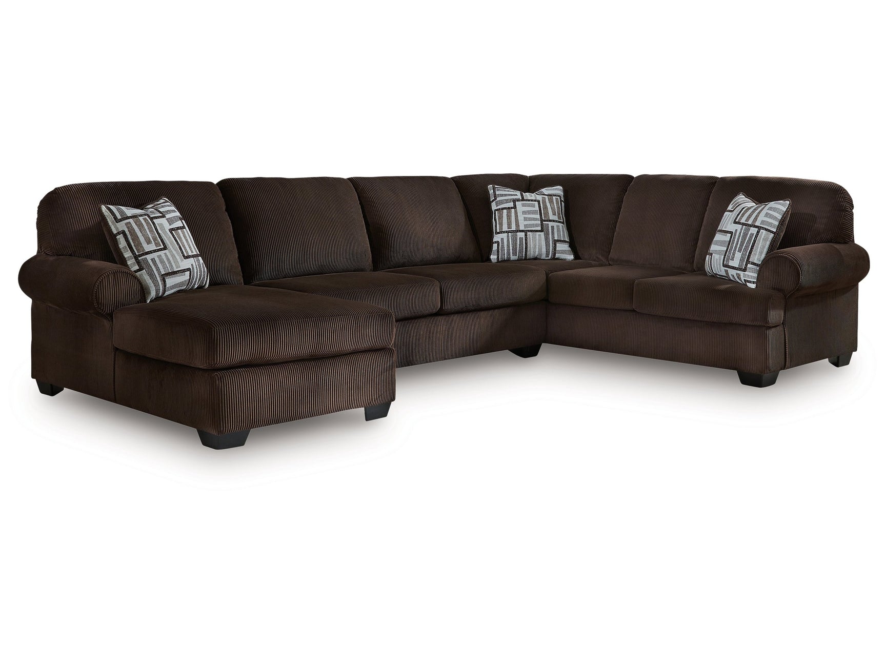 Kimlee Chocolate 3-Piece Sectional with Left Chaise - Ornate Home