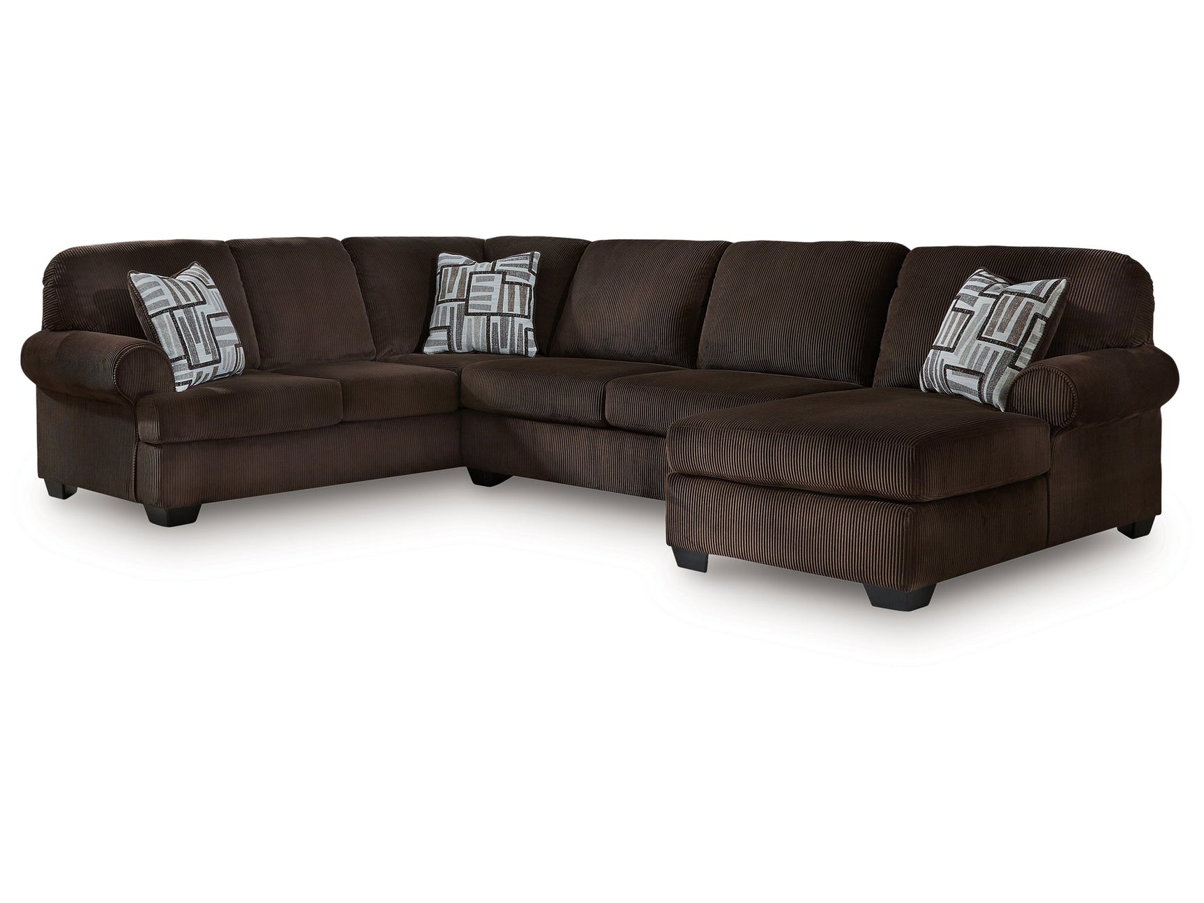 Kimlee Chocolate 3-Piece Sectional with Right Chaise - Ornate Home