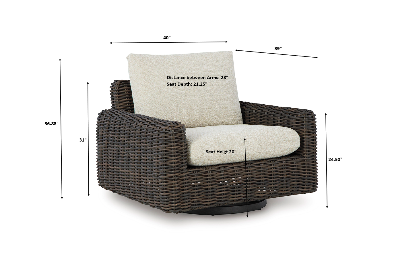 Kimora Beige/Dark Brown Outdoor Swivel Lounge Chair - Ornate Home