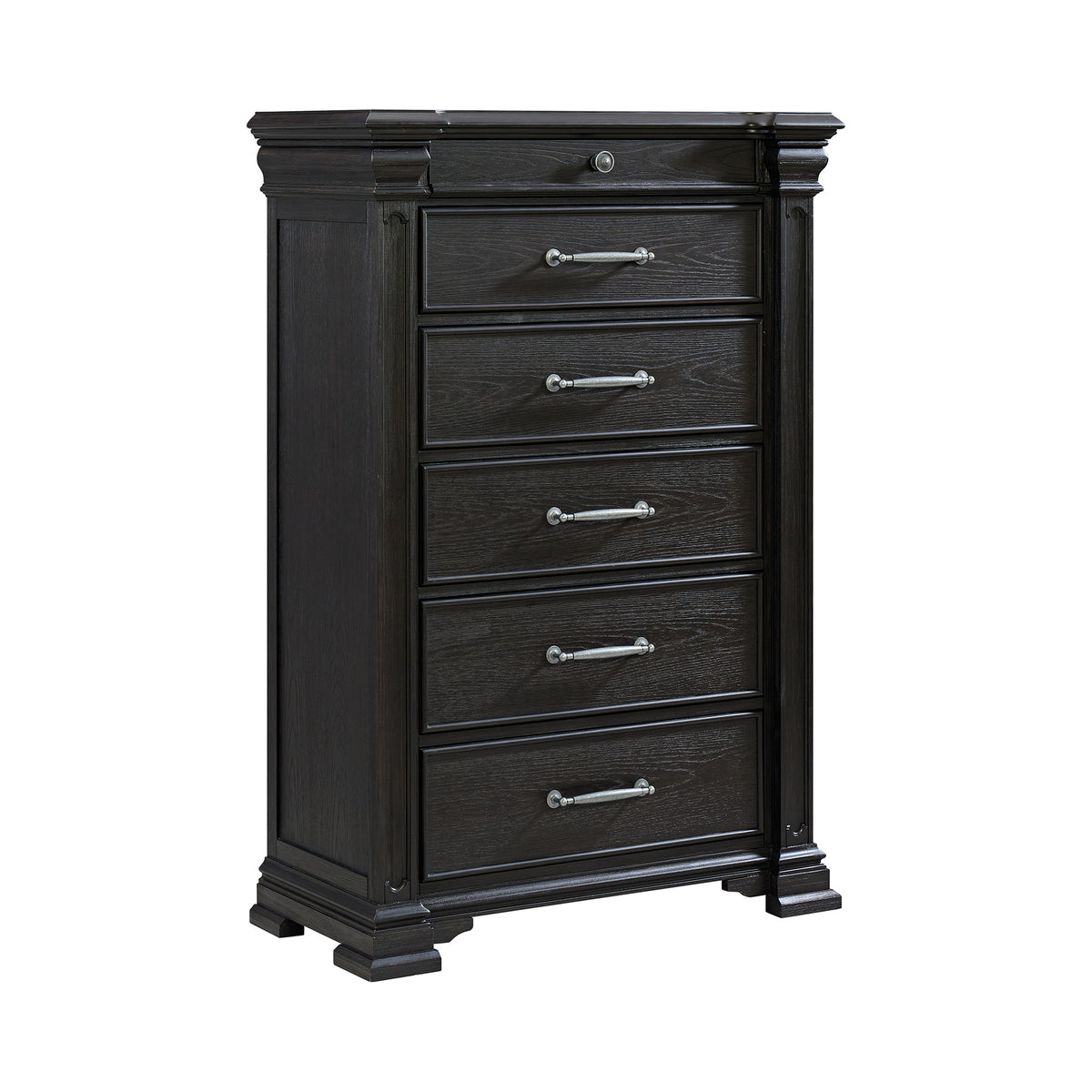 Kings Court Black 4-Piece King Storage Bedroom Set with 2 Nightstands & Chest - Ornate Home