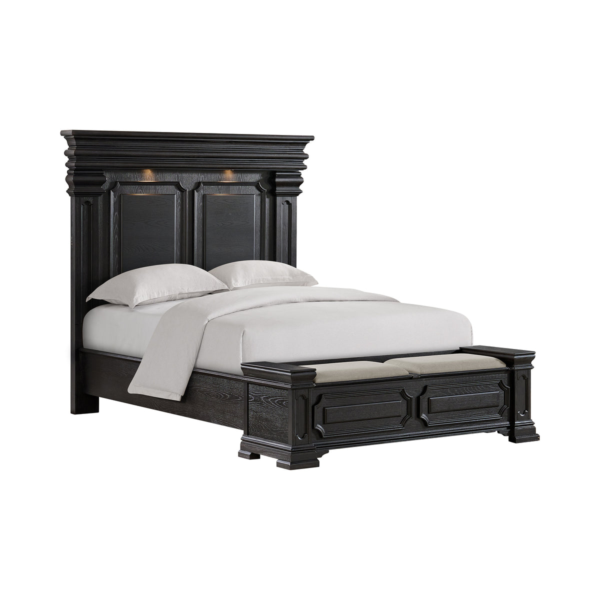 Kings Court Black 5-Piece Queen Storage Bedroom Set with 2 Nightstands, Dresser & Chest - Ornate Home