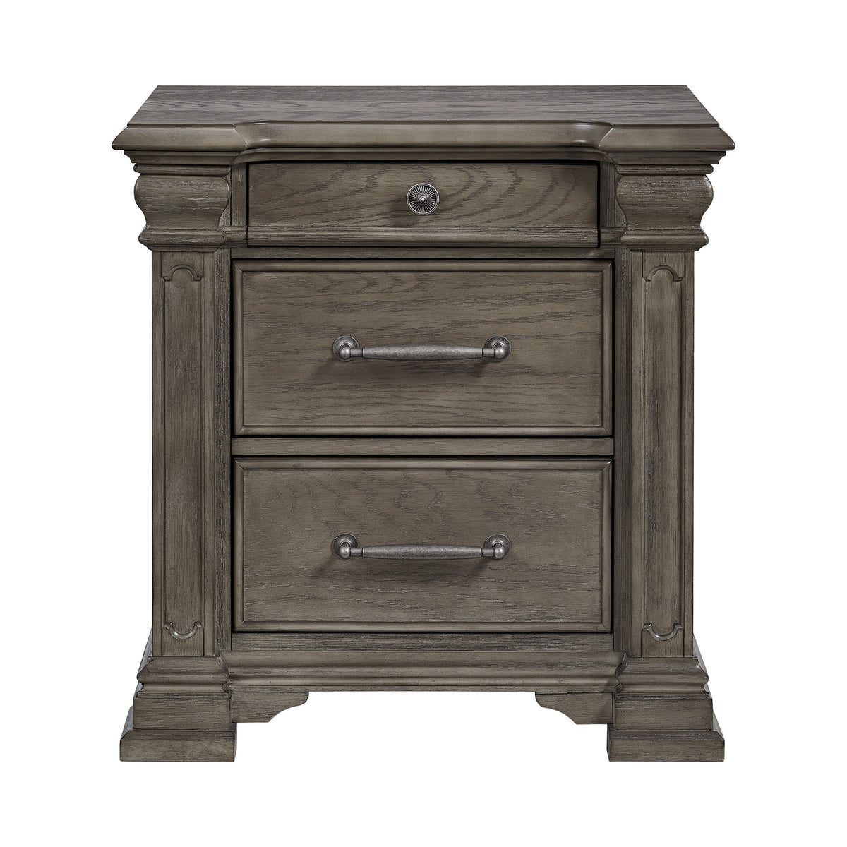 Kings Court Grey 3-Drawer Nightstand (Sliding Top) - Ornate Home