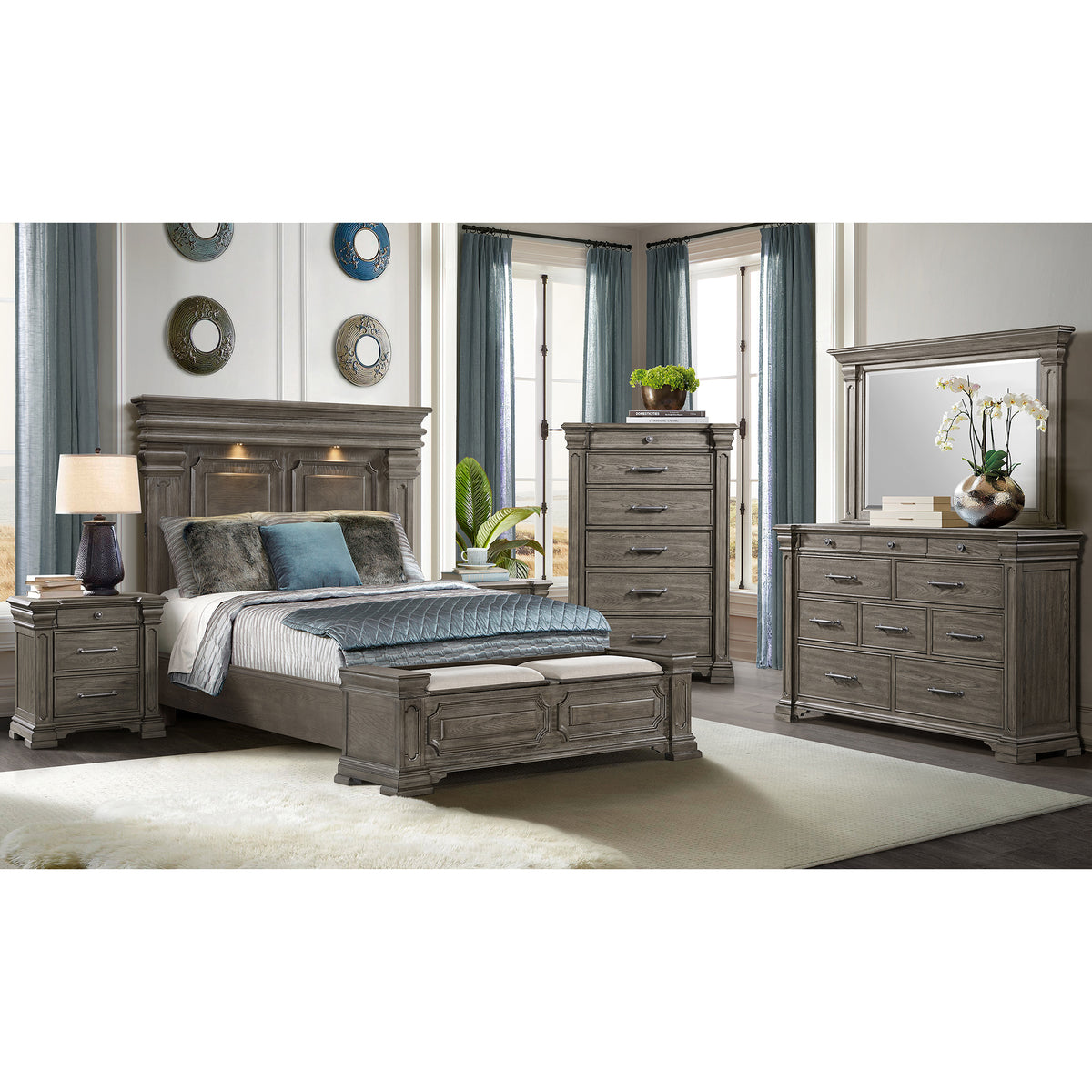 Kings Court Grey 5-Piece Queen Storage Bedroom Set