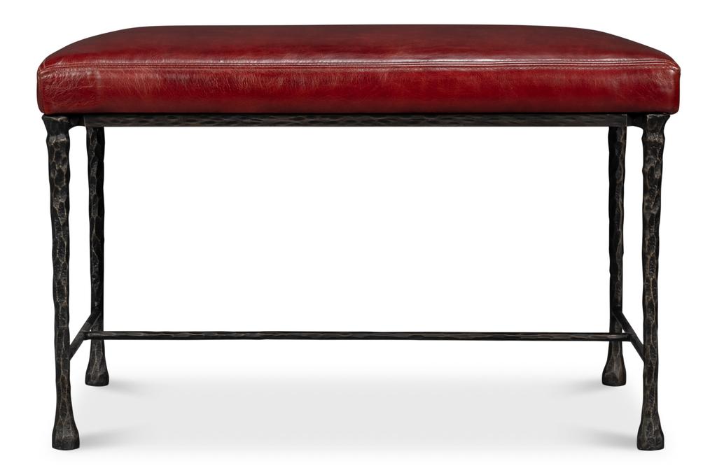 Kings Road Red Leather Bench - Ornate Home