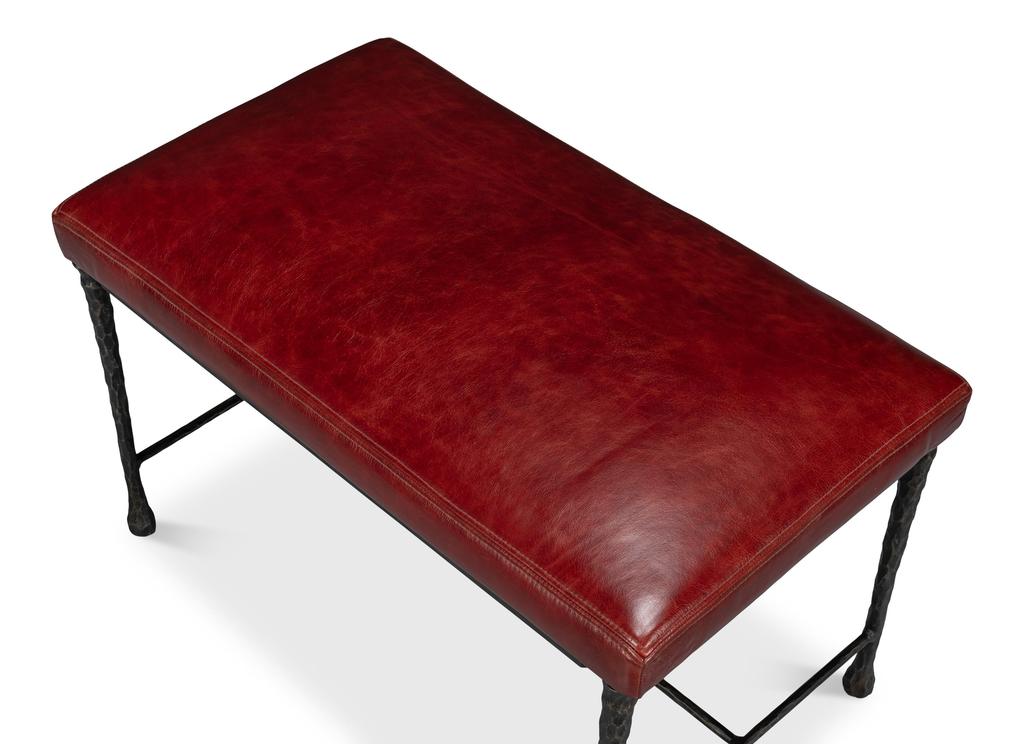 Kings Road Red Leather Bench - Ornate Home