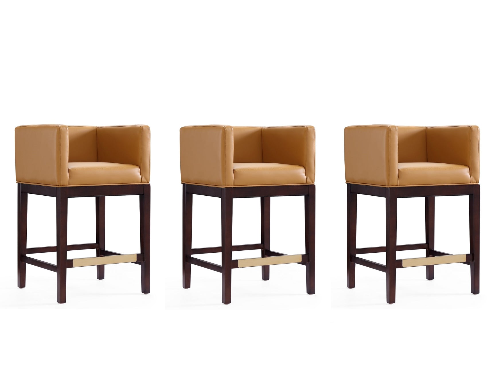 Kingsley Counter Stool in Camel and Dark Walnut (set of 3) - Ornate Home