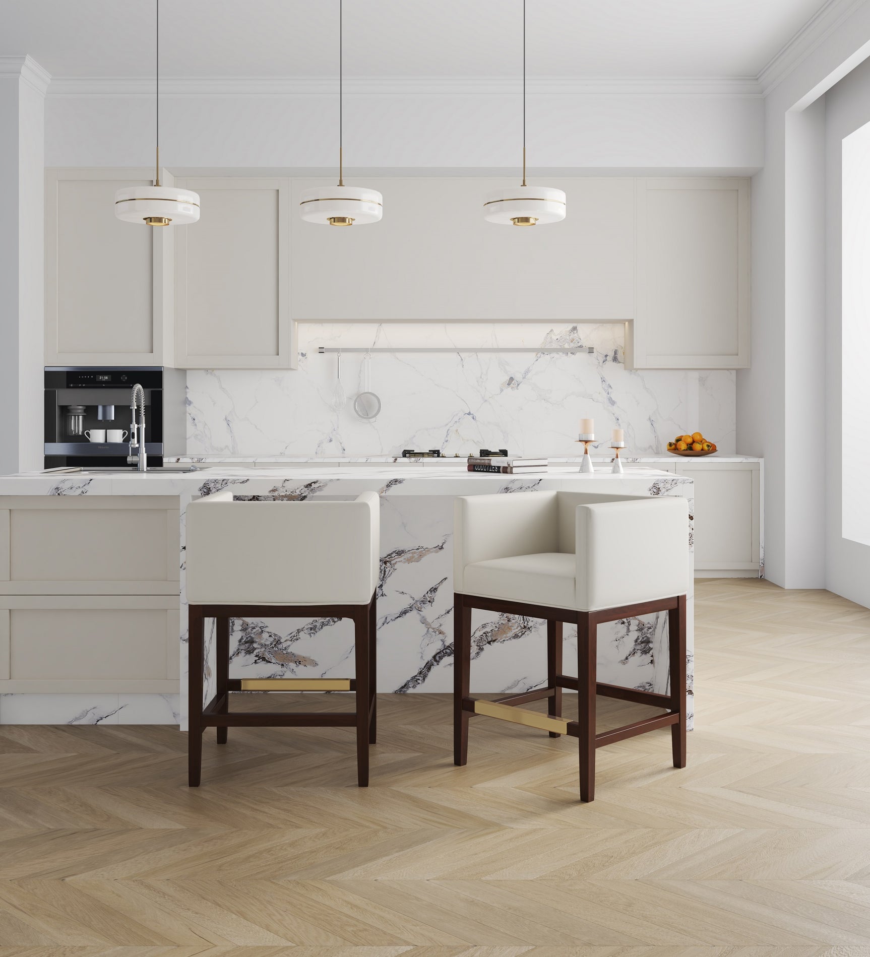 Kingsley Counter Stool in Ivory and Dark Walnut - Ornate Home