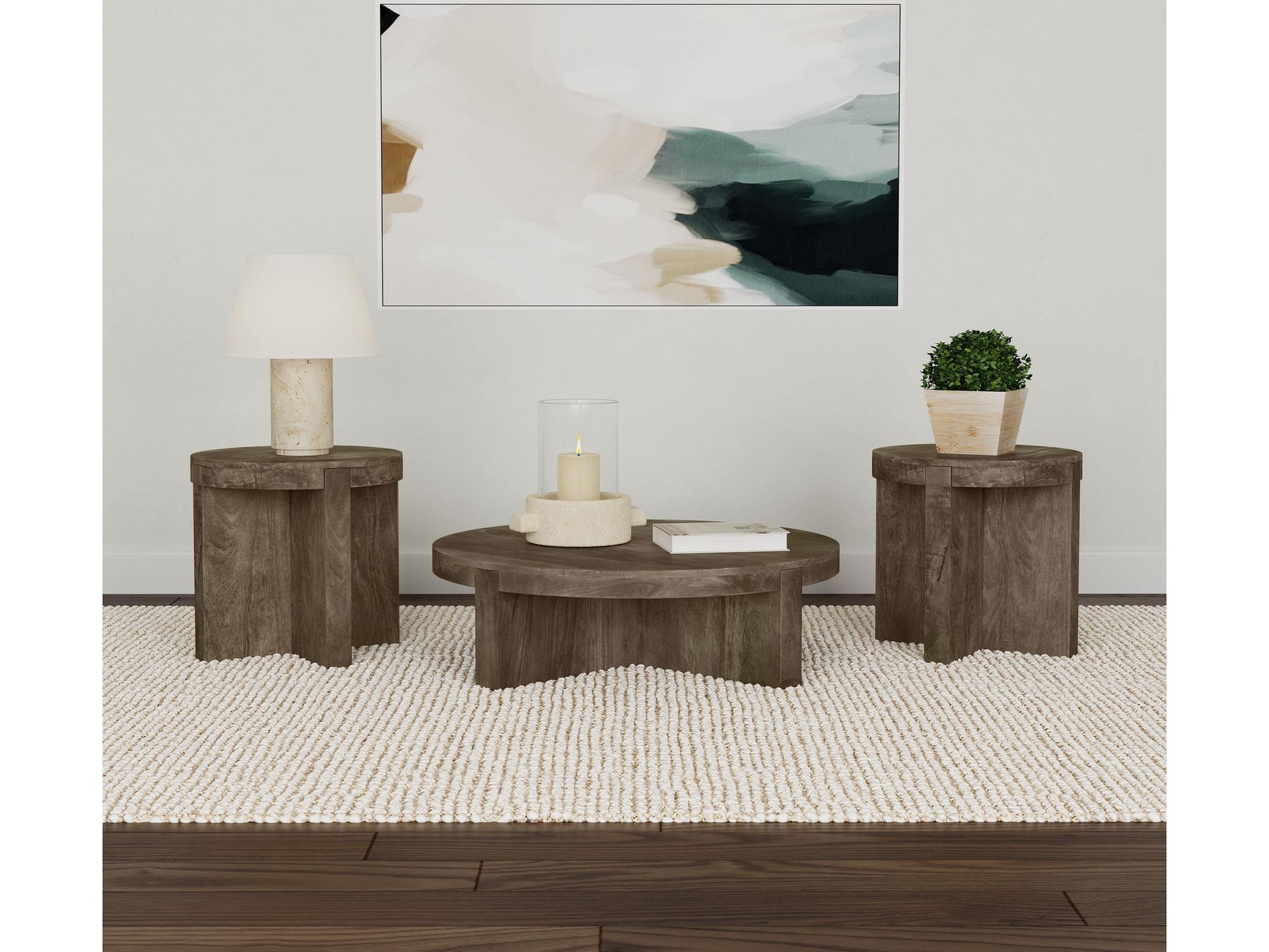 Kinkaid Brown 3-piece Solid Wood Coffee and End Table Set - Ornate Home