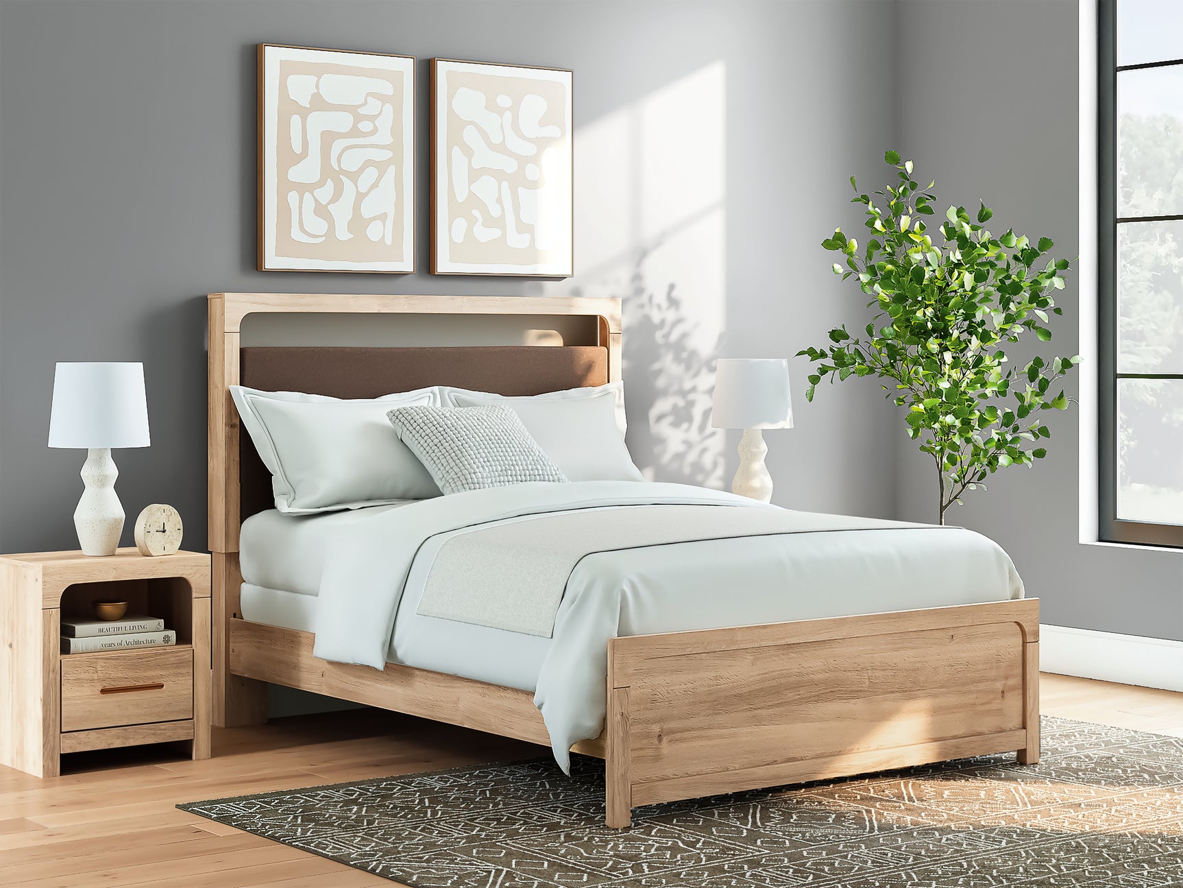 Kinlanni Tan Queen Panel Bed, Dresser, Mirror and Nightstand (Online Special Price) - Ornate Home