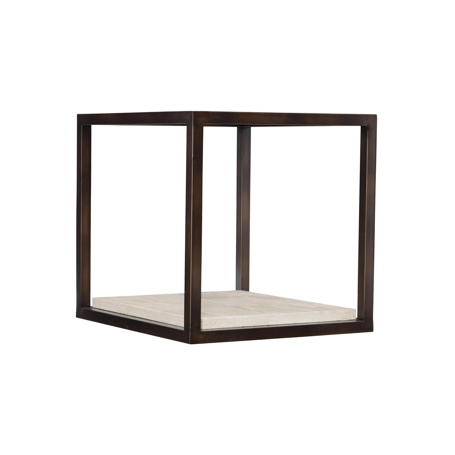 Kinsley White Travertine/Bronze Side Table - Ornate Home