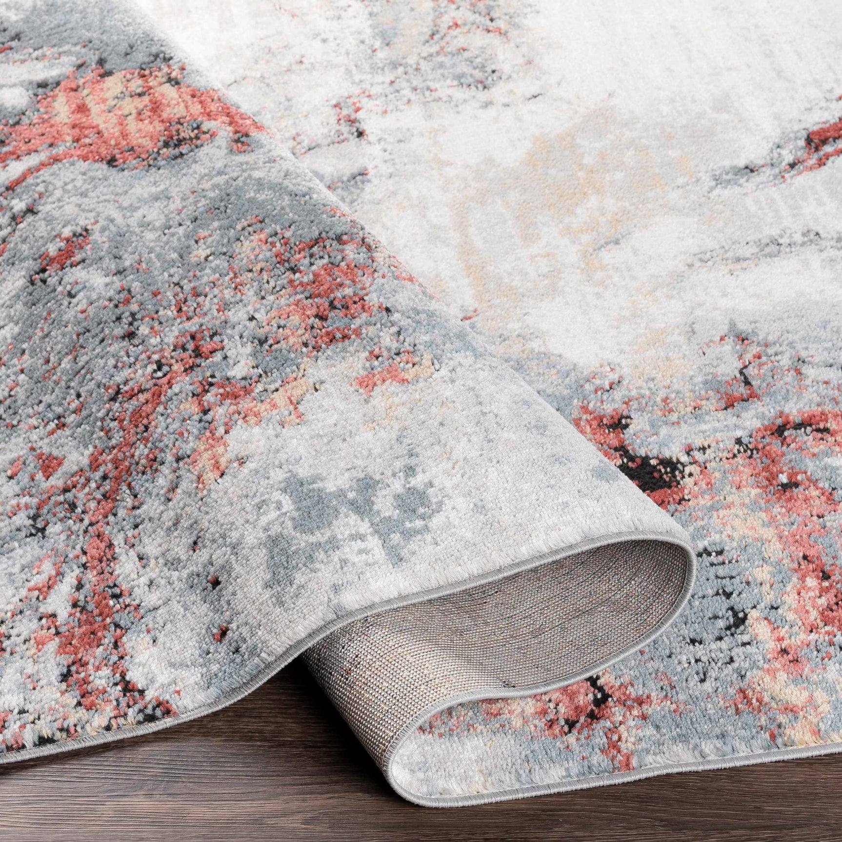 Kirkland Silver-Red Marble Rug - Ornate Home