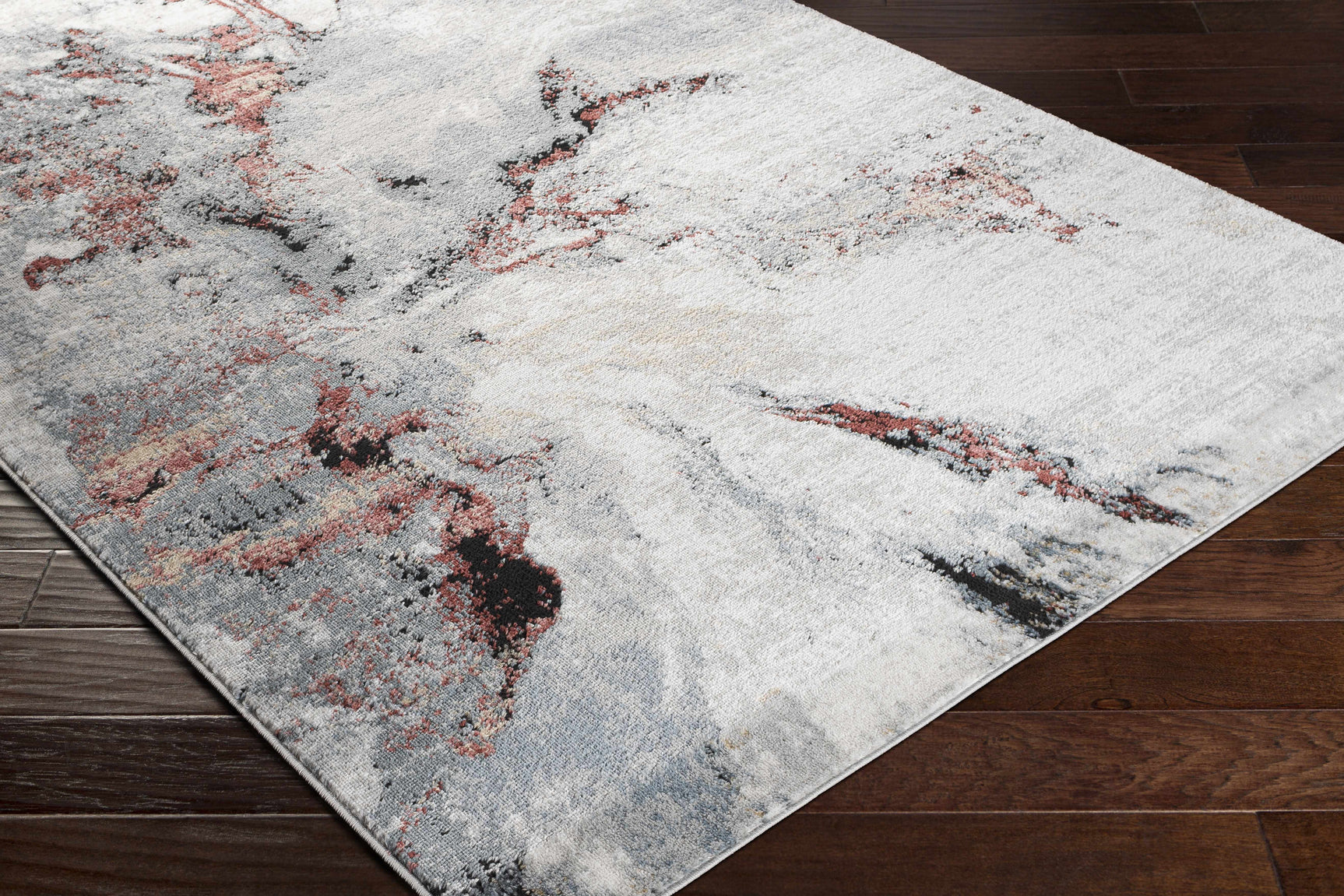 Kirkland Silver-Red Marble Rug - Ornate Home