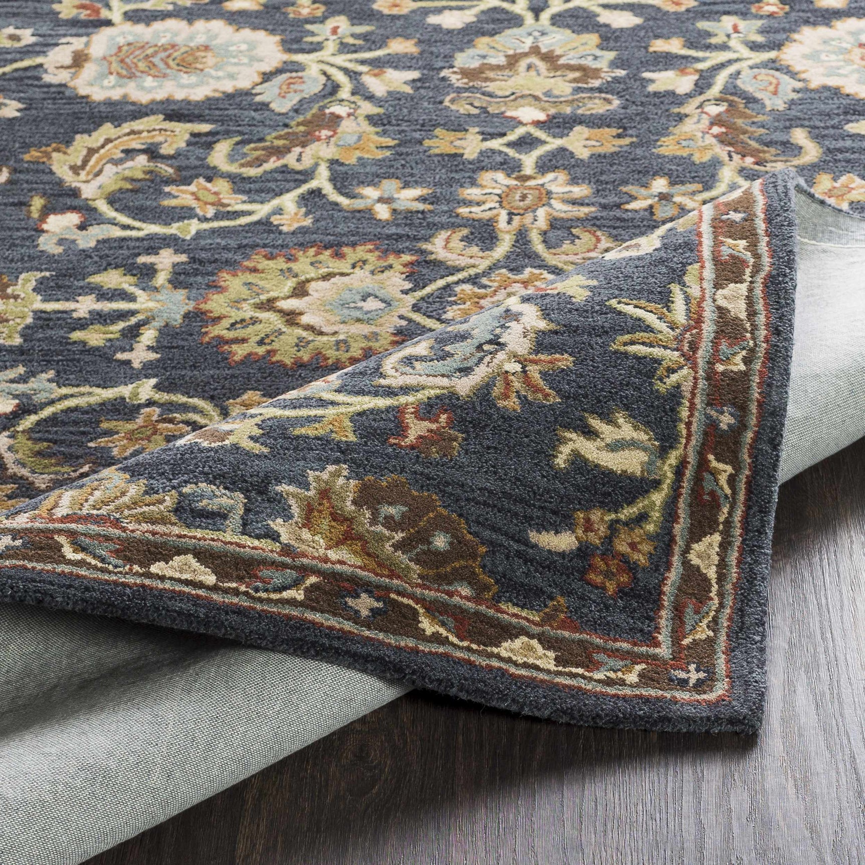 Kittredge Floral Black Wool Rug - Ornate Home