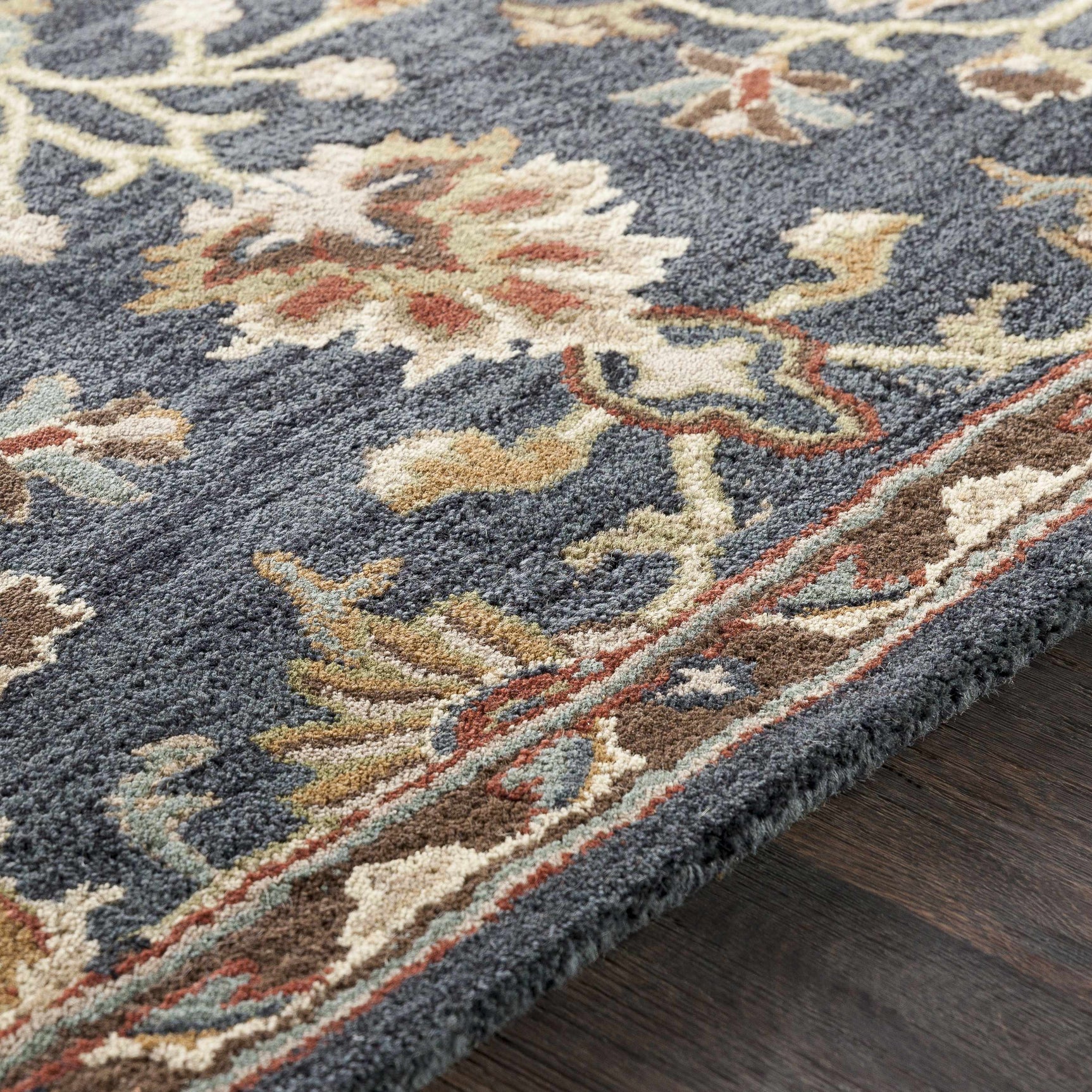 Kittredge Floral Black Wool Rug - Ornate Home