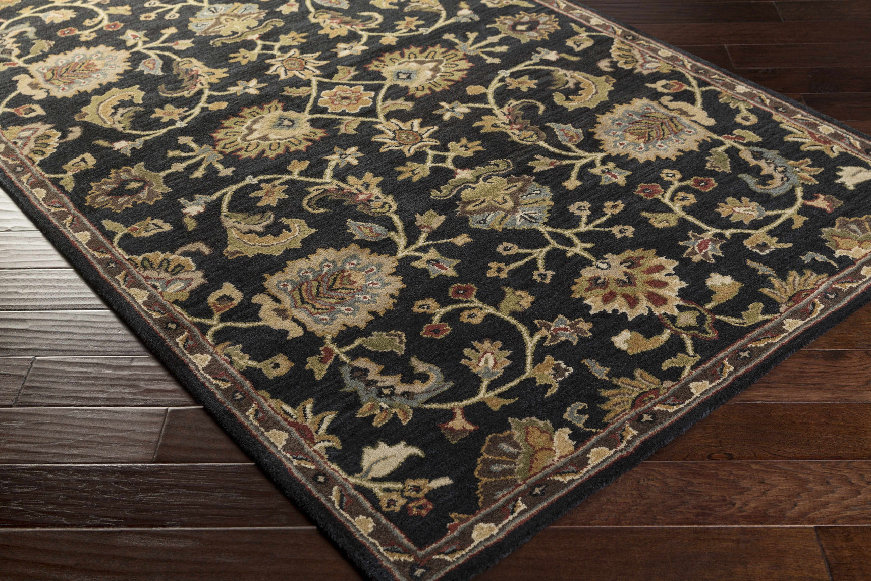 Kittredge Floral Black Wool Rug - Ornate Home