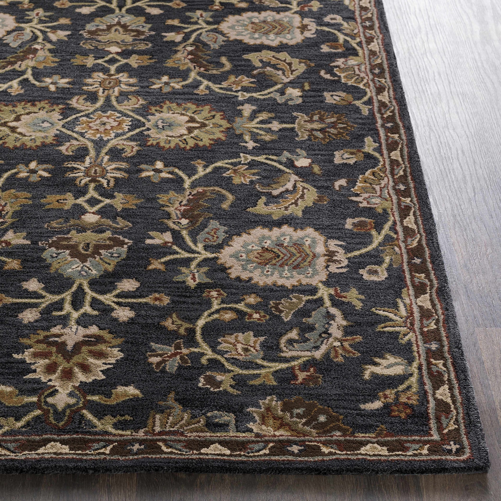 Kittredge Floral Black Wool Rug - Ornate Home