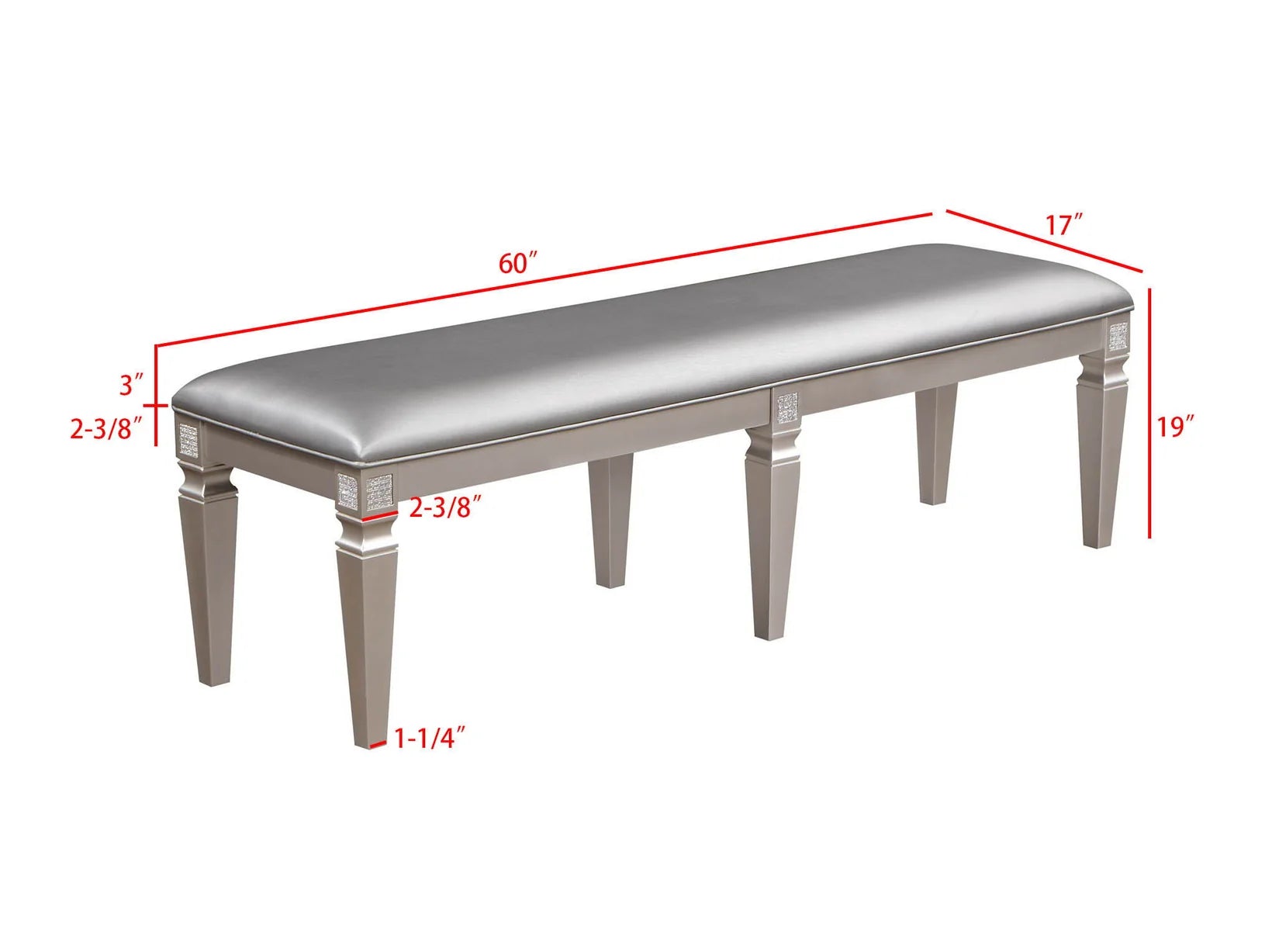 Klina Silver Champagne Dining Bench - Ornate Home