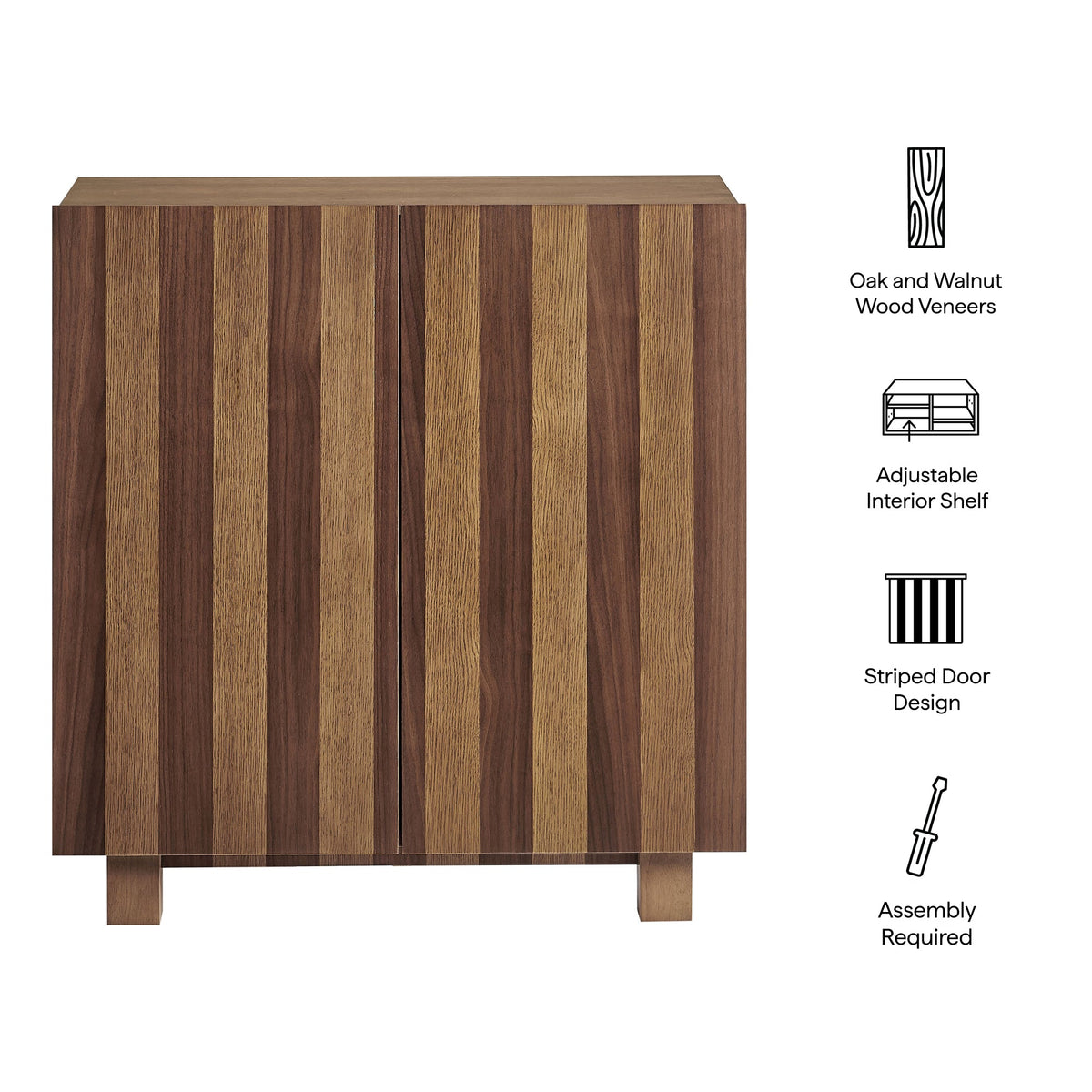 Kline Oak Walnut Stripe 2-Door Striped Accent Cabinet - Ornate Home