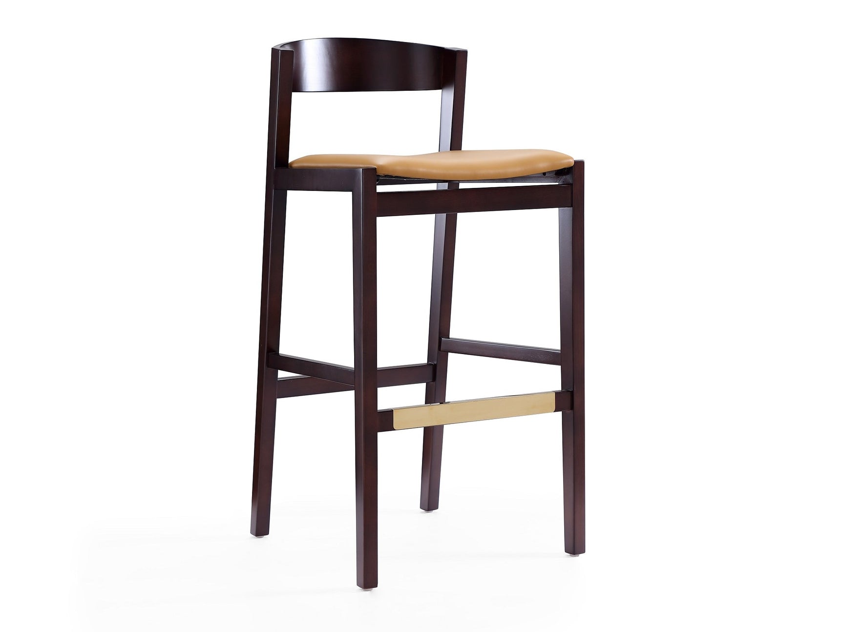 Klismos Barstool in Camel and Dark Walnut - Ornate Home