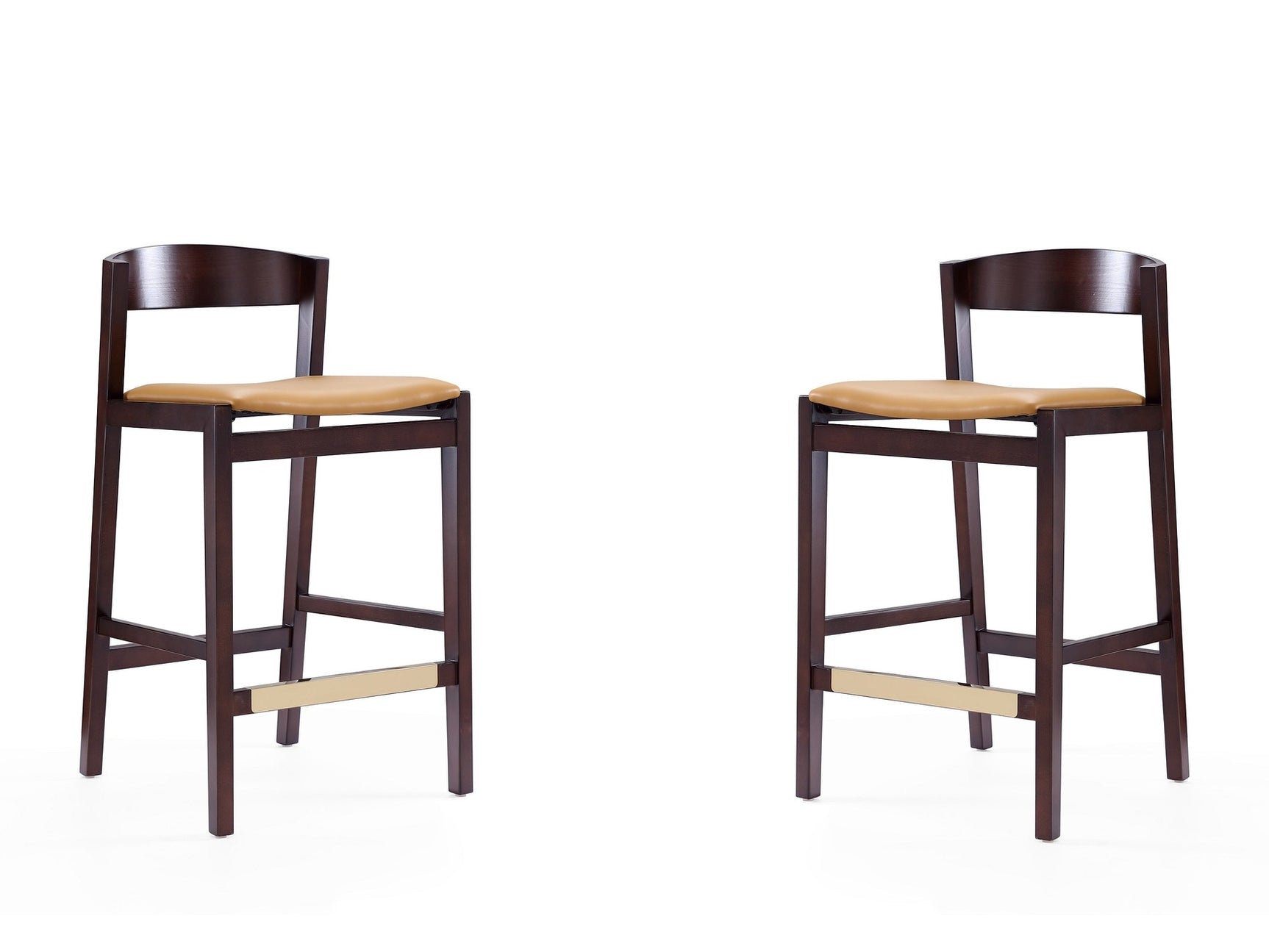 Klismos Counter Stool in Camel and Dark Walnut (set of 2) - Ornate Home