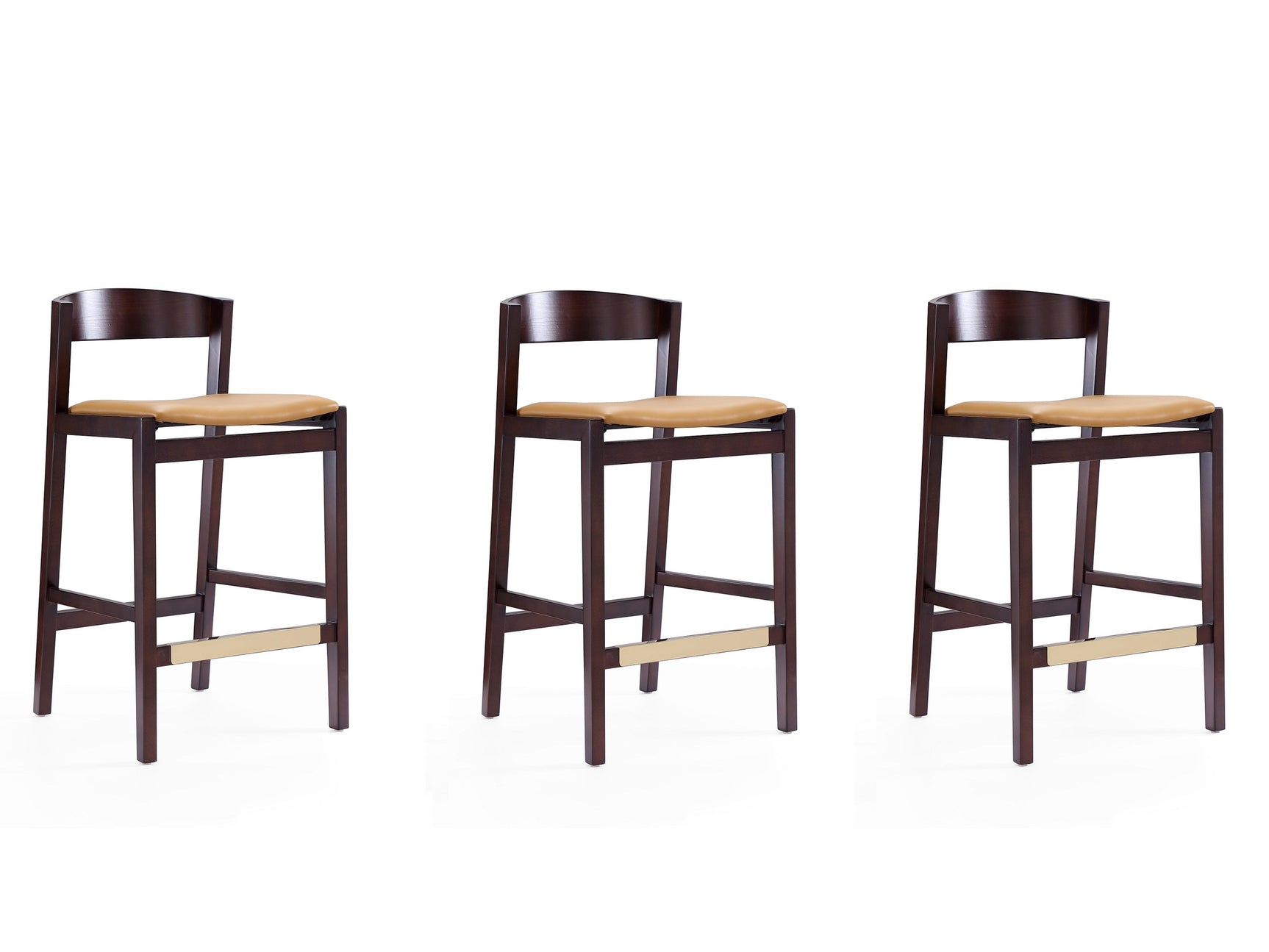 Klismos Counter Stool in Camel and Dark Walnut (set of 3) - Ornate Home