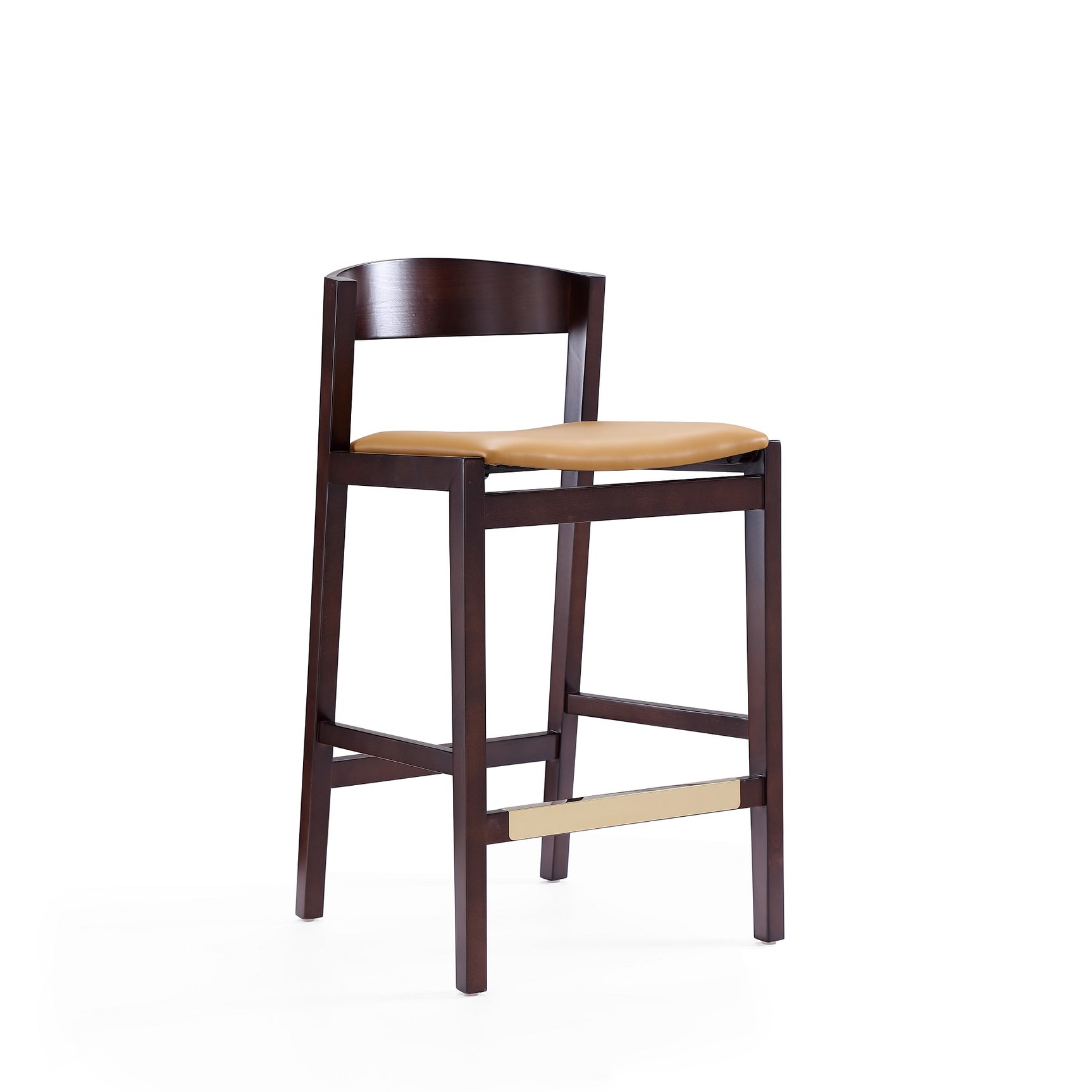 Klismos Counter Stool in Camel and Dark Walnut (set of 3) - Ornate Home