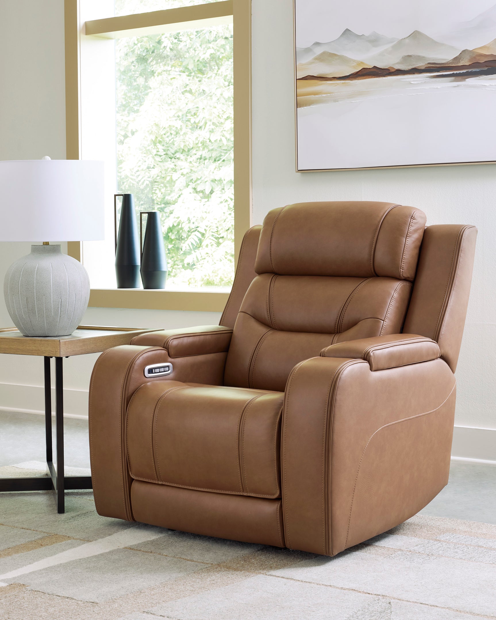 Knightington Caramel Power Recliner w/Audio Seating - Ornate Home
