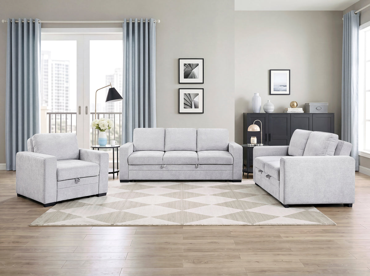Koben Silver Convertible Loveseat With Pull-out Bed - Ornate Home