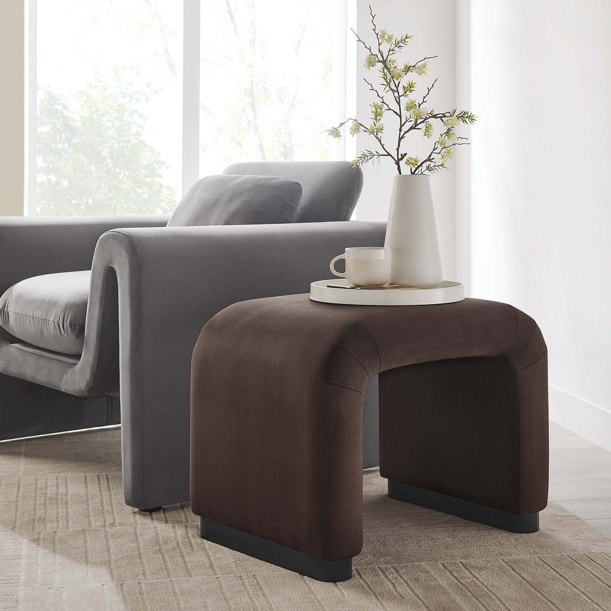 Koda Black/Chocolate Brown Performance Velvet Waterfall Stool - Ornate Home