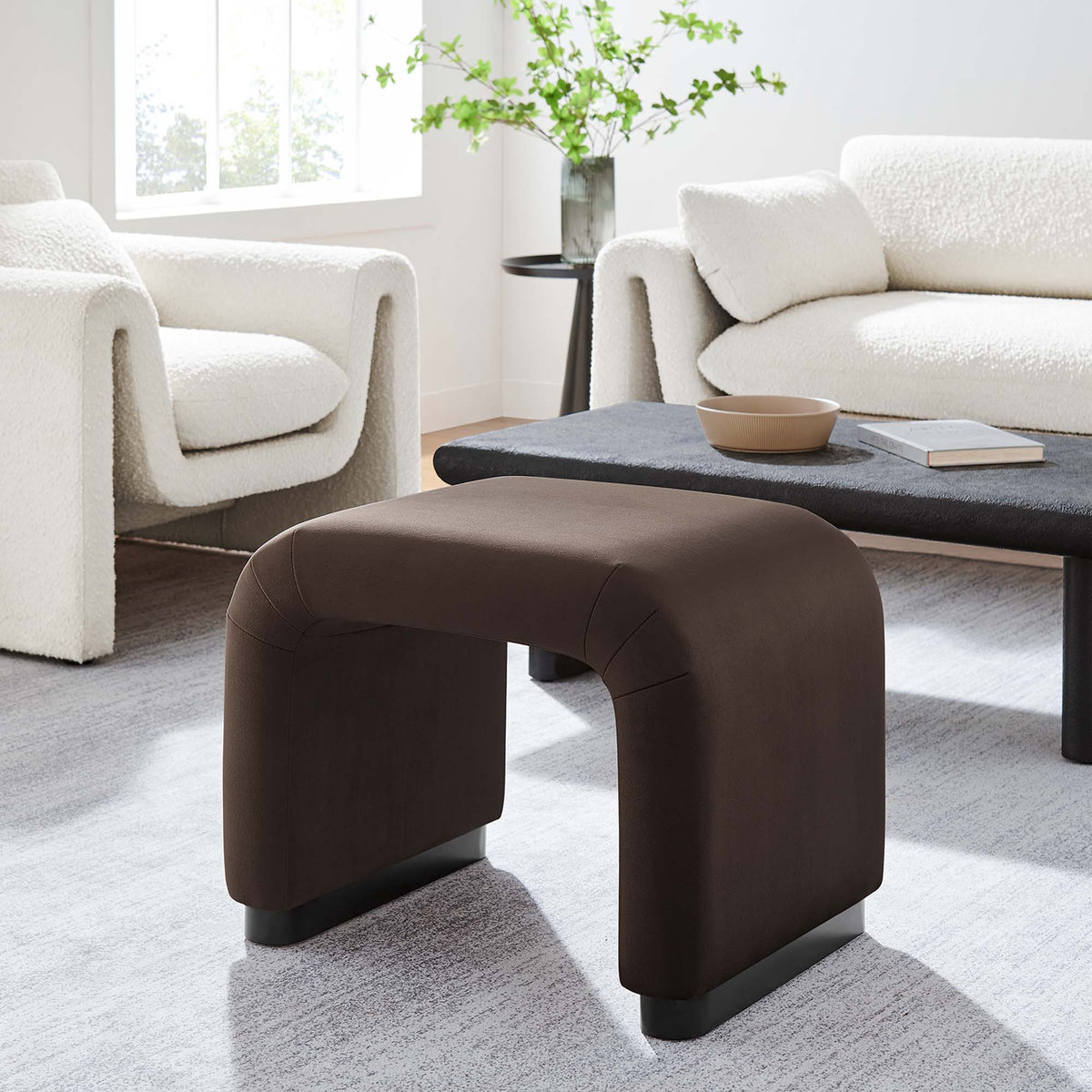 Koda Black/Chocolate Brown Performance Velvet Waterfall Stool - Ornate Home