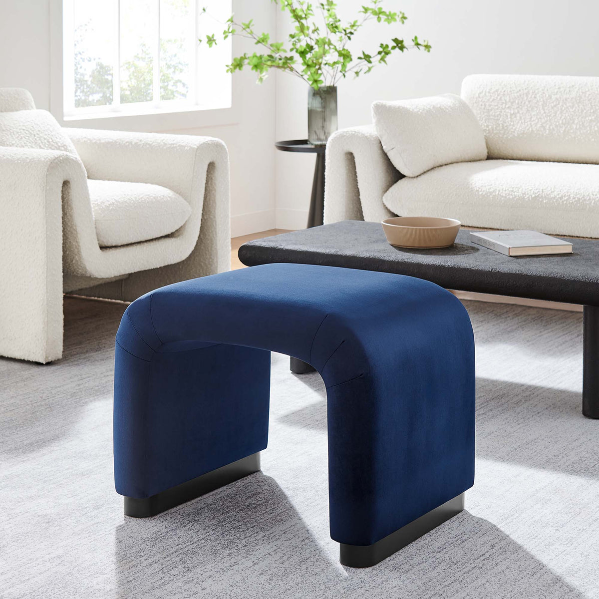 Koda Black/Midnight Blue Performance Velvet Waterfall Stool - Ornate Home