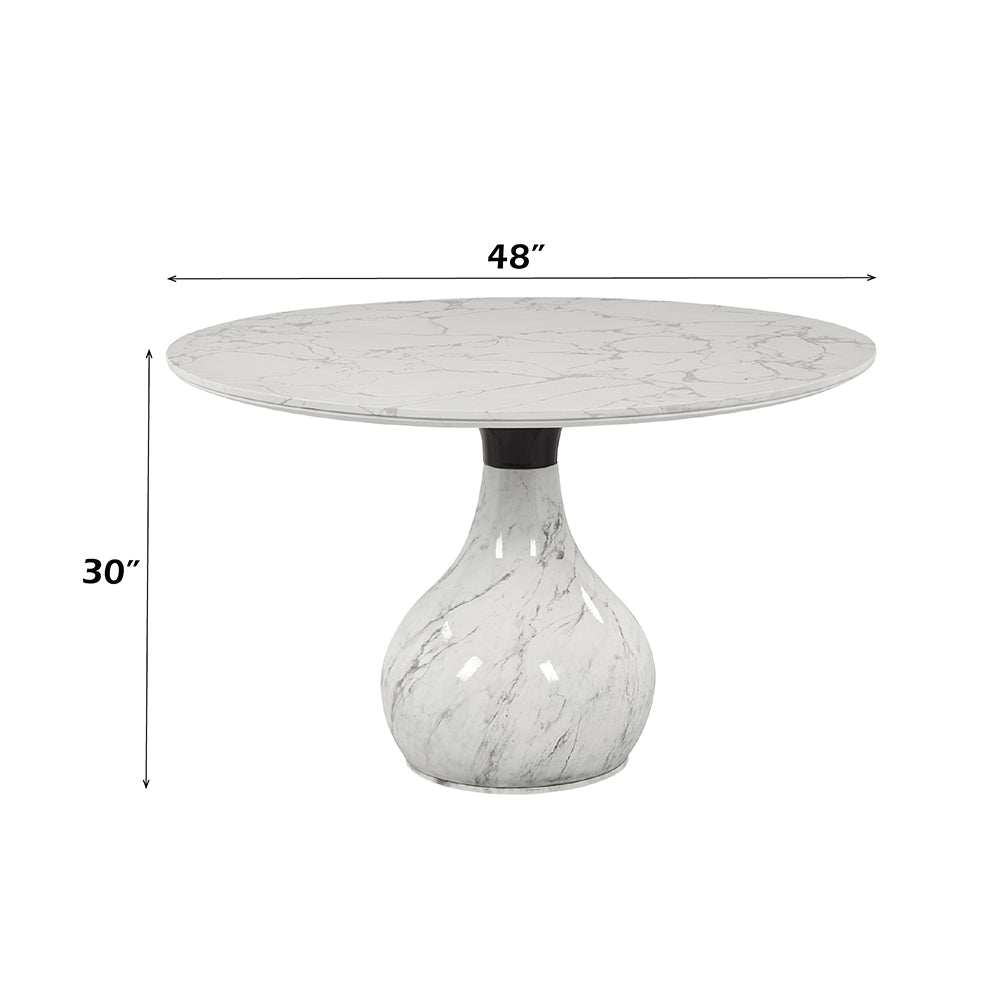 Koen Engineering Marble Top/White/Black Round Dining Table - Ornate Home