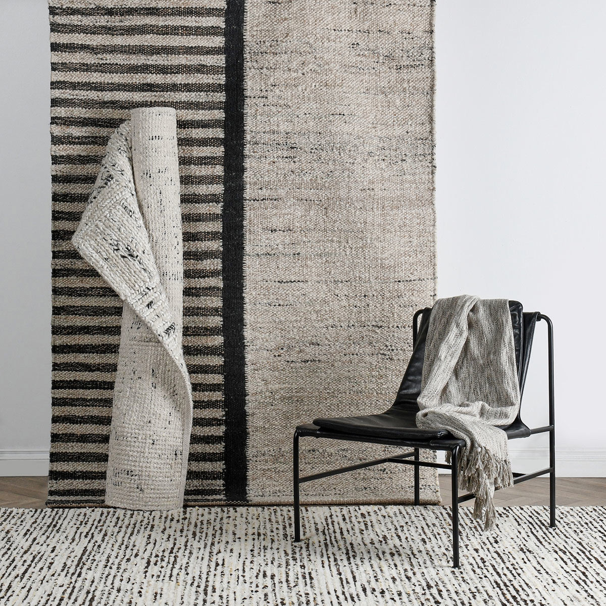 Kofu Stripe Natural/Black Rug - Ornate Home