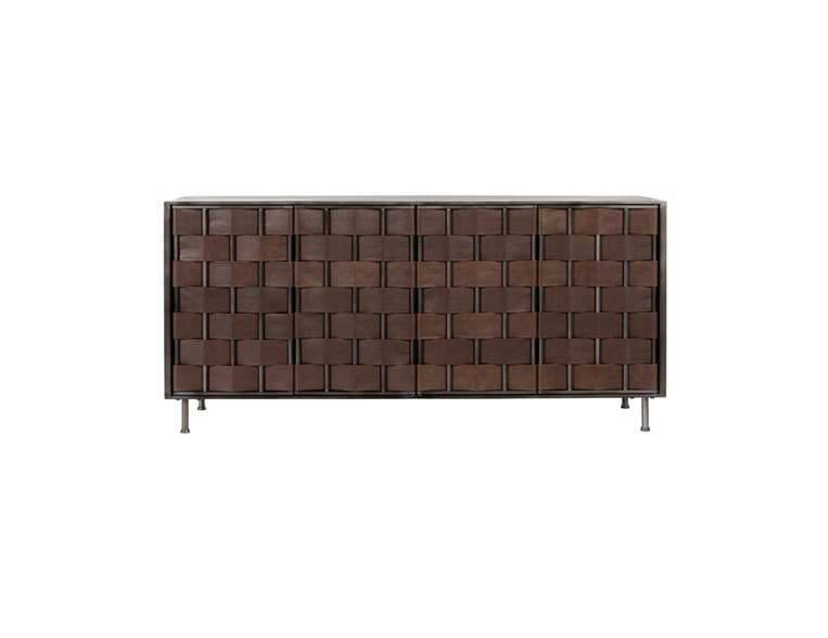 Komo Brown Leather/Metal Cabinet - Ornate Home