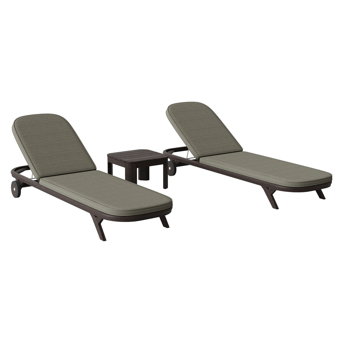Kona Dark Brown Ash 3-Piece Outdoor Teak Wood Chaise Lounge Set - Ornate Home