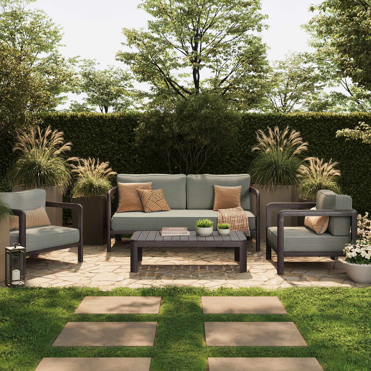 Kona Dark Brown Ash 4-Piece Outdoor Teak Wood Furniture Set