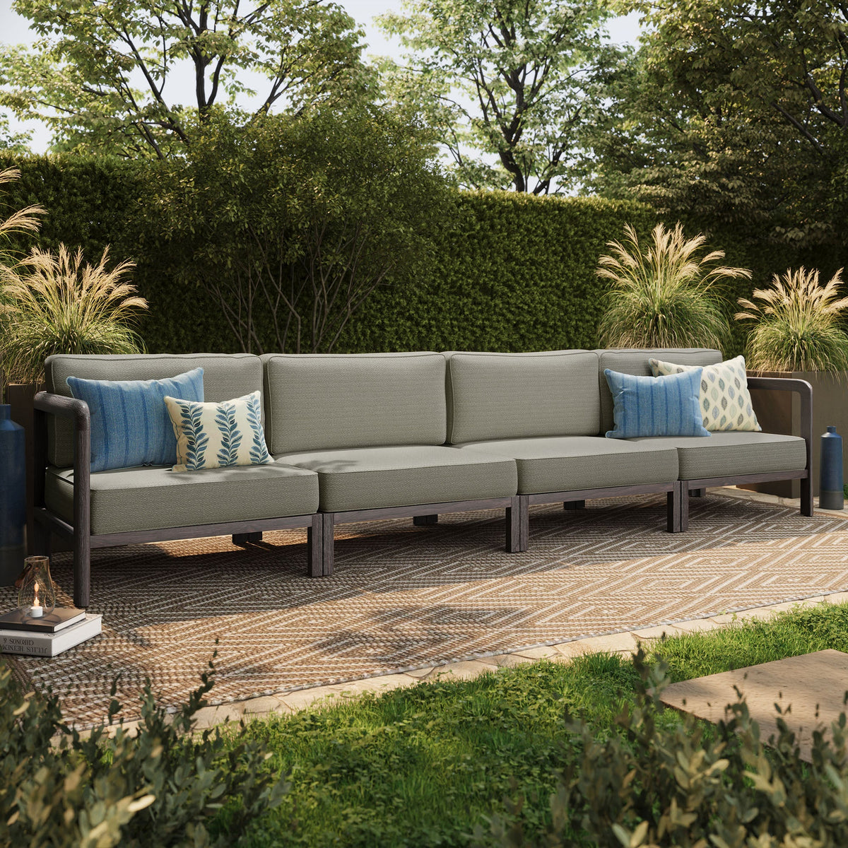 Kona Dark Brown Ash 4-Piece Outdoor Teak Wood Modular Sofa Set