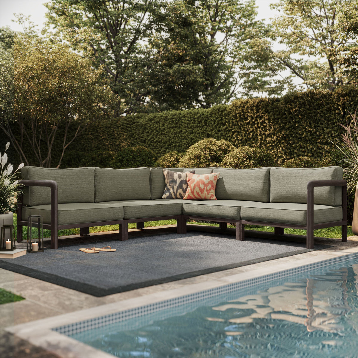 Kona Dark Brown Ash 5-Piece Outdoor Teak Wood Corner Modular Sofa