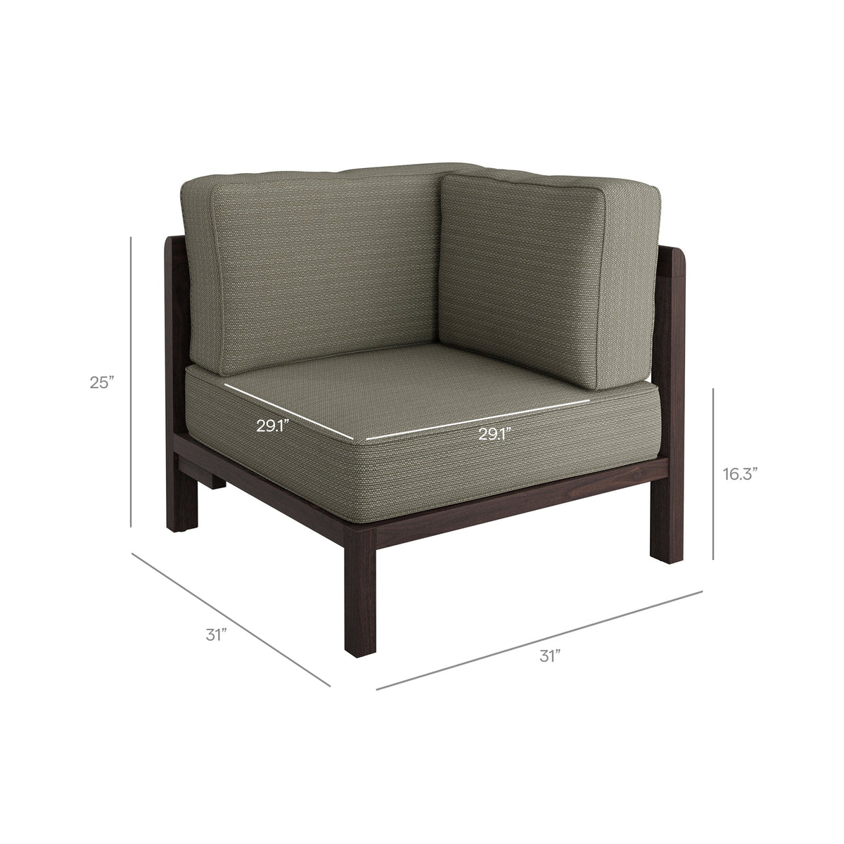 Kona Dark Brown Ash 5-Piece Outdoor Teak Wood Corner Modular Sofa