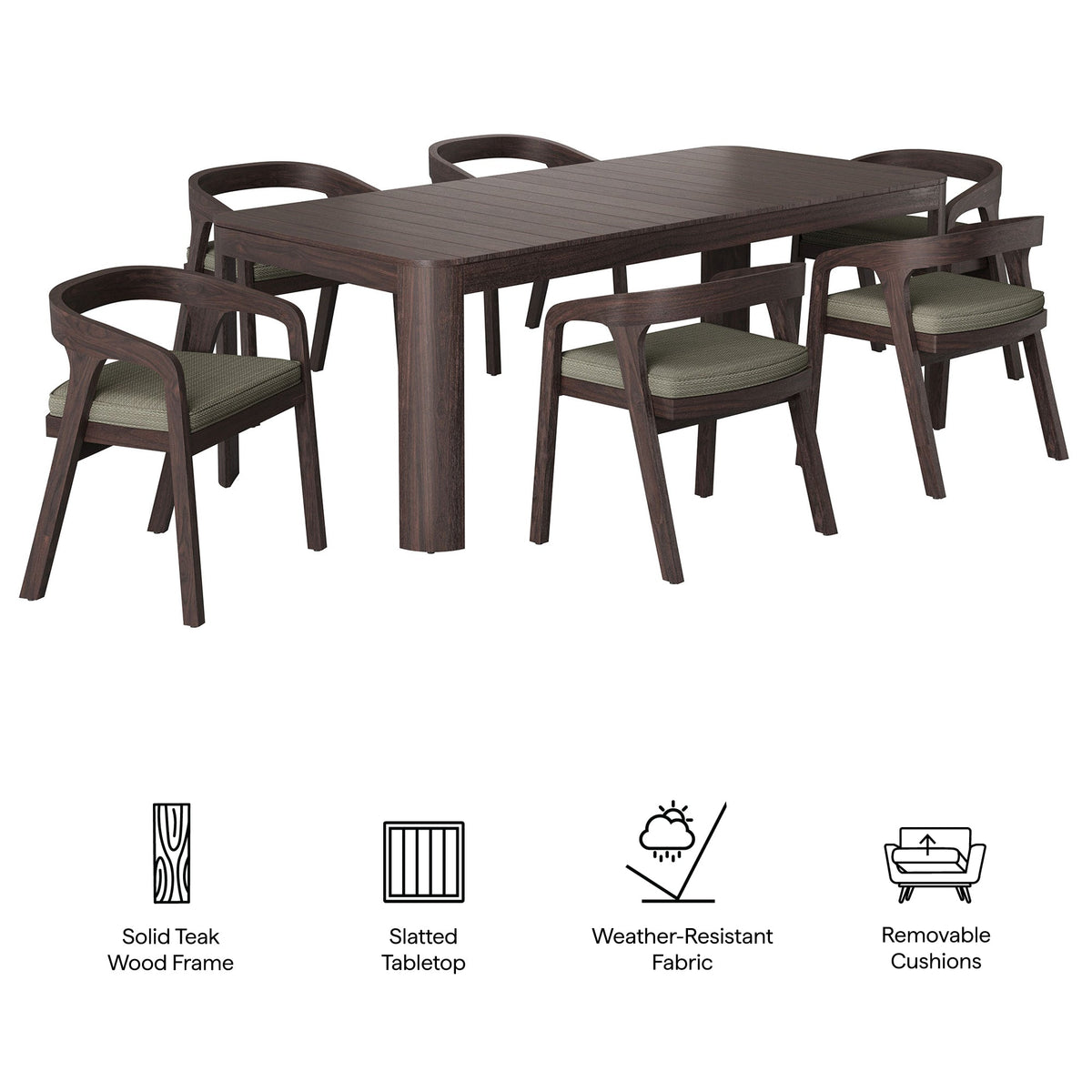 Kona Dark Brown Ash 7-Piece Outdoor Teak Wood Dining Set