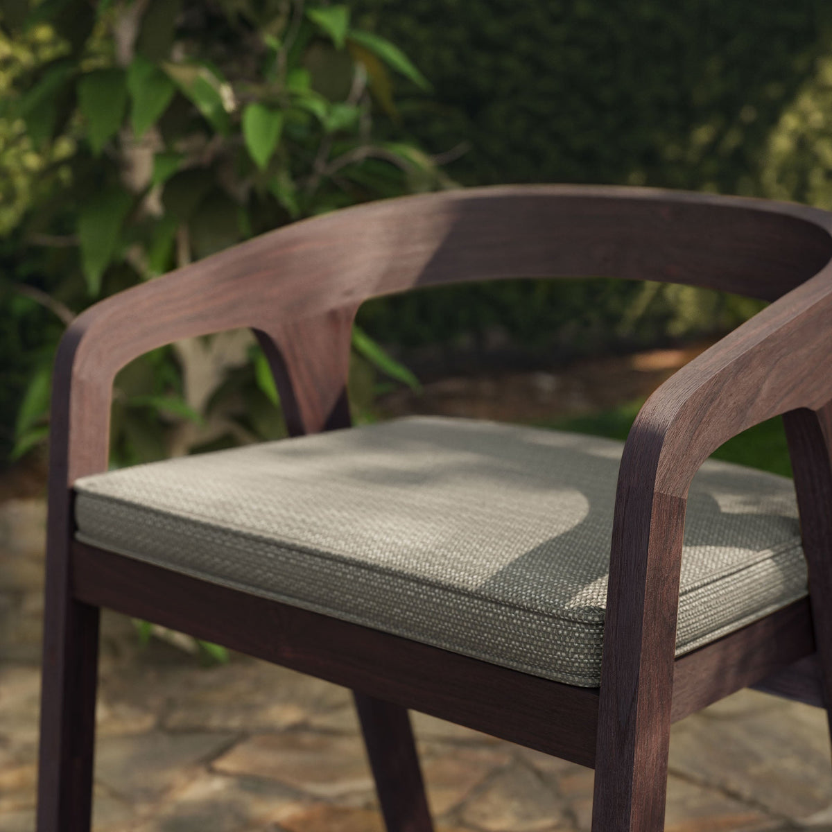 Kona Dark Brown Ash Outdoor Teak Wood Barrel Dining Chair