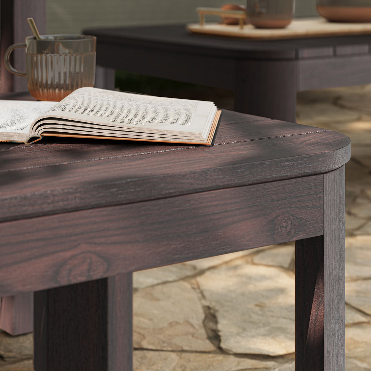 Kona Dark Brown Outdoor Teak Wood Side Table