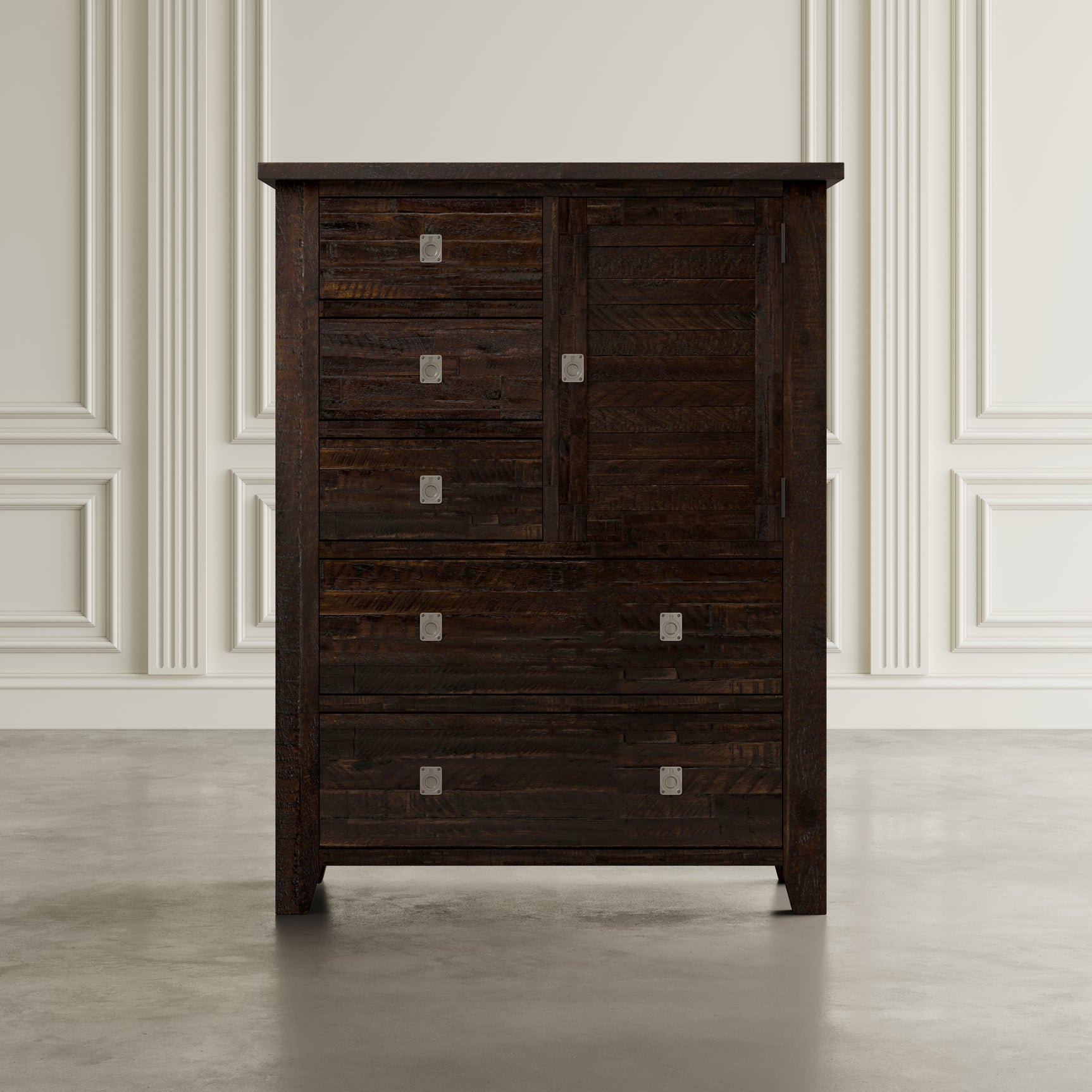 Kona Grove Dark Brown 5 Drawers and 1 Cabinet Chest - Ornate Home