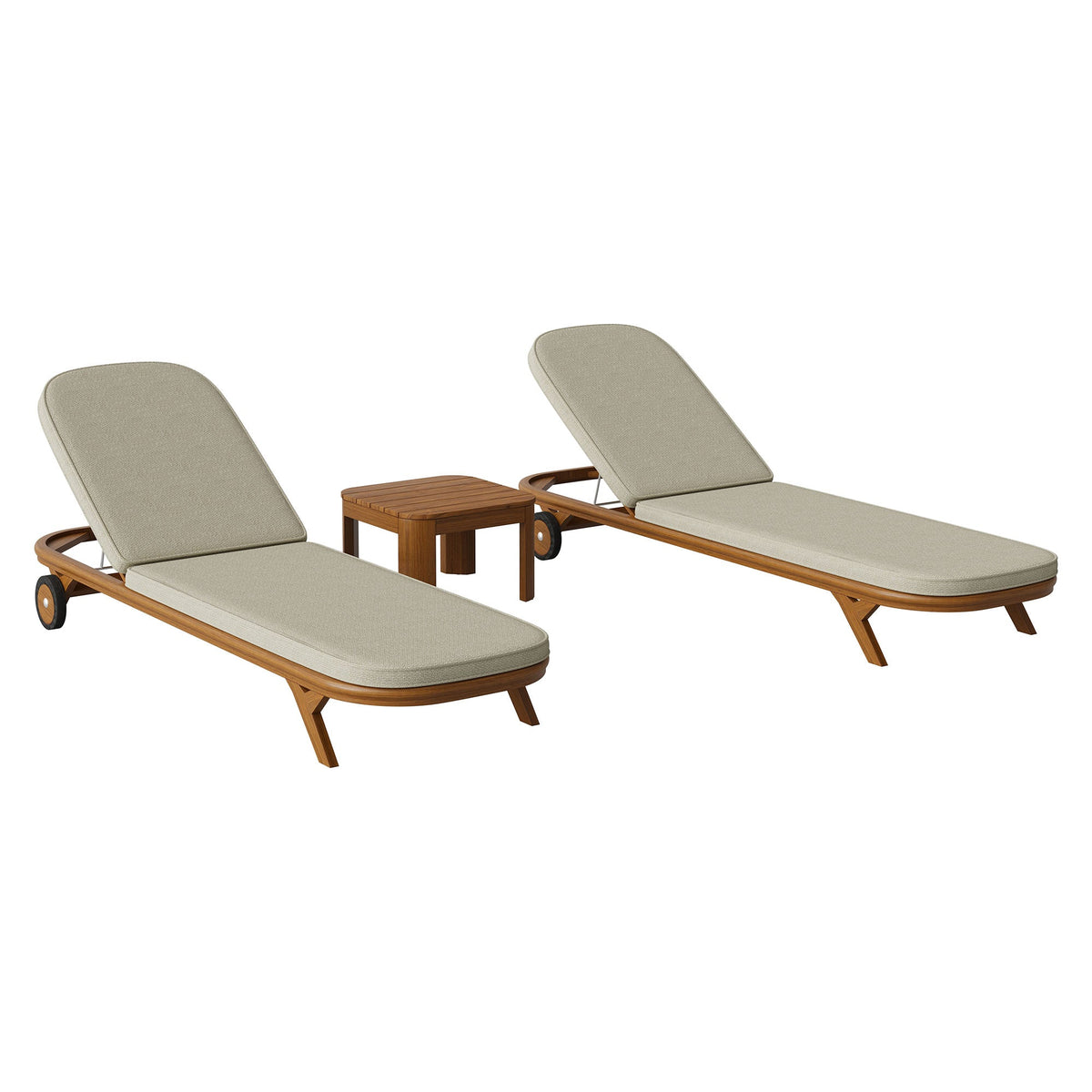 Kona Natural Sand 3-Piece Outdoor Teak Wood Chaise Lounge Set